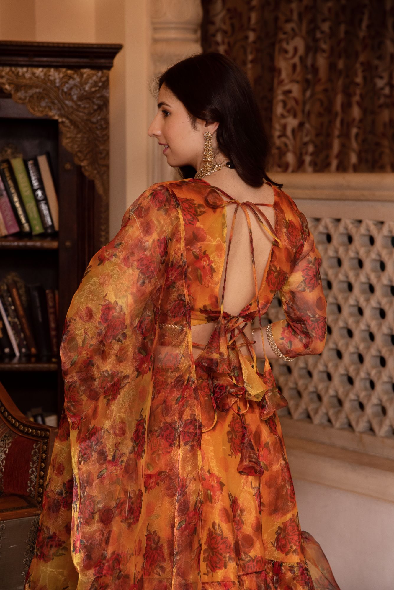 Yellow and Red Organza Lehenga Set