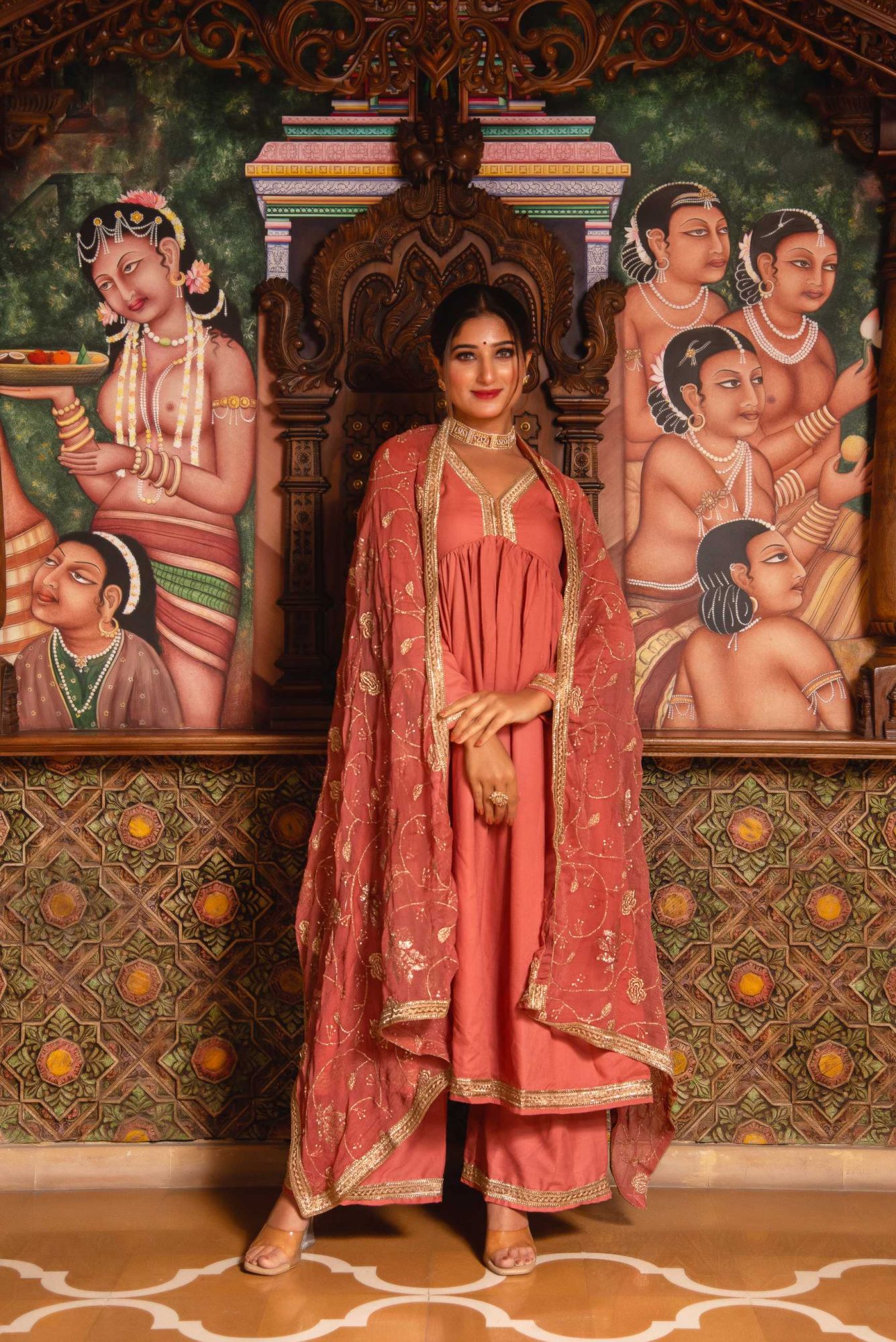Saiba Rosegold Angular Gotapatti Suit Set