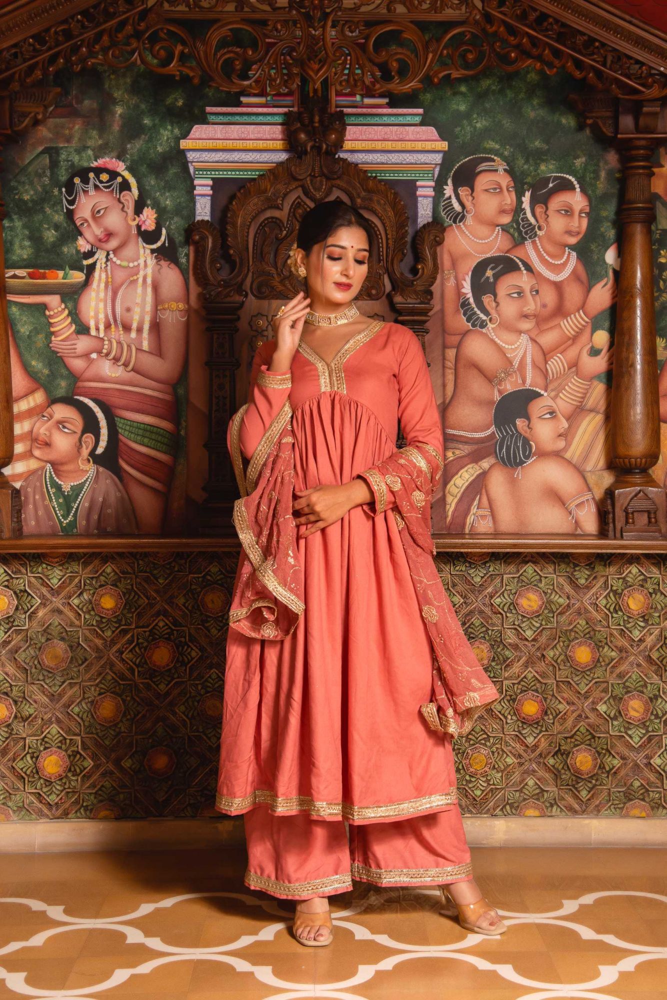 Saiba Rosegold Angular Gotapatti Suit Set
