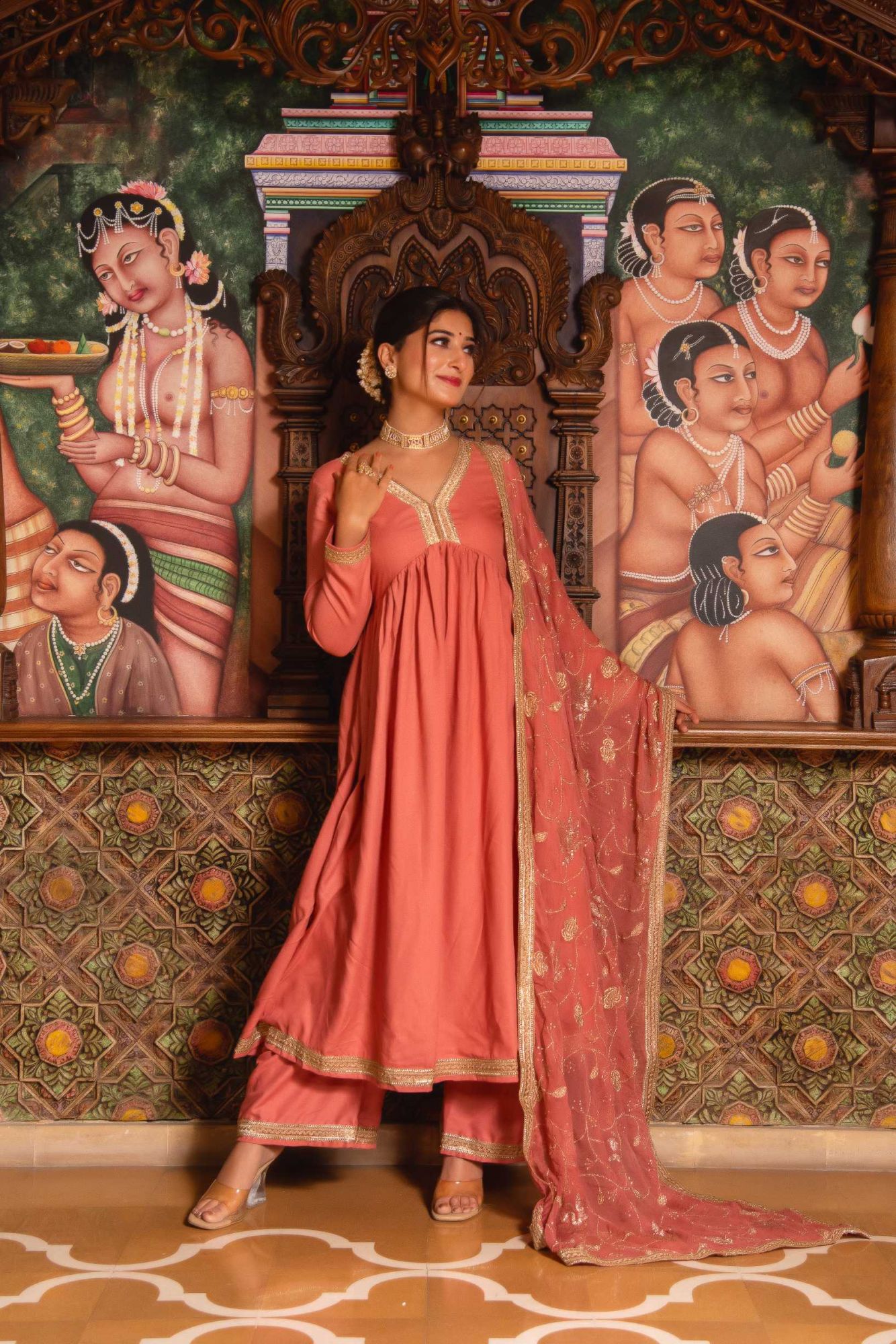 Saiba Rosegold Angular Gotapatti Suit Set