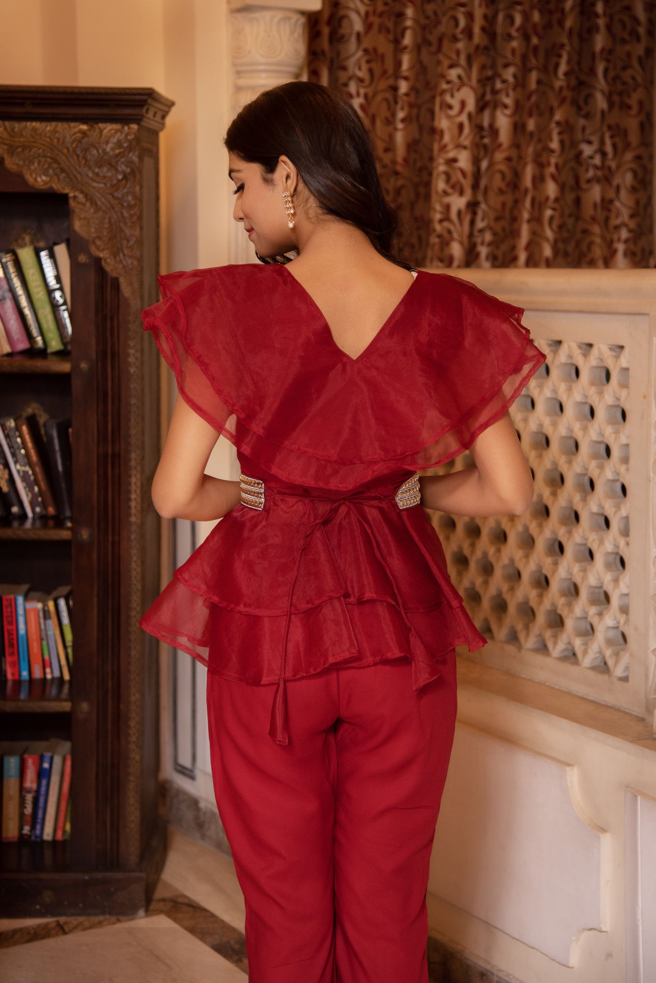 Adda Magenta Pink Organza Coord Set With Embellished Belt