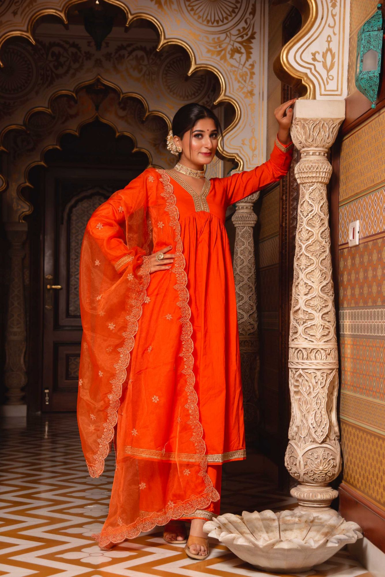 Saiba Burnt Orange Angular Gotapatti Suit Set