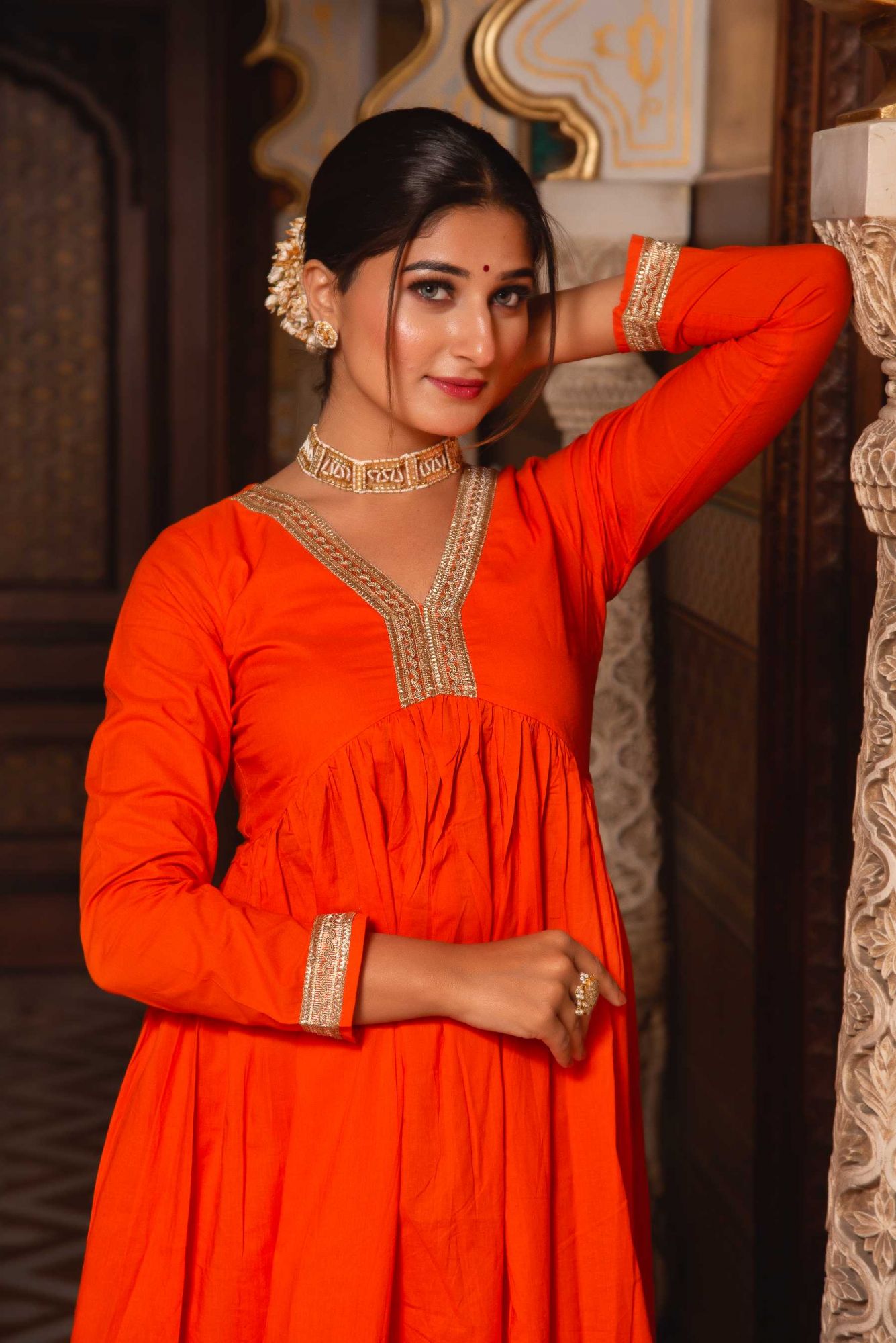 Saiba Burnt Orange Angular Gotapatti Suit Set
