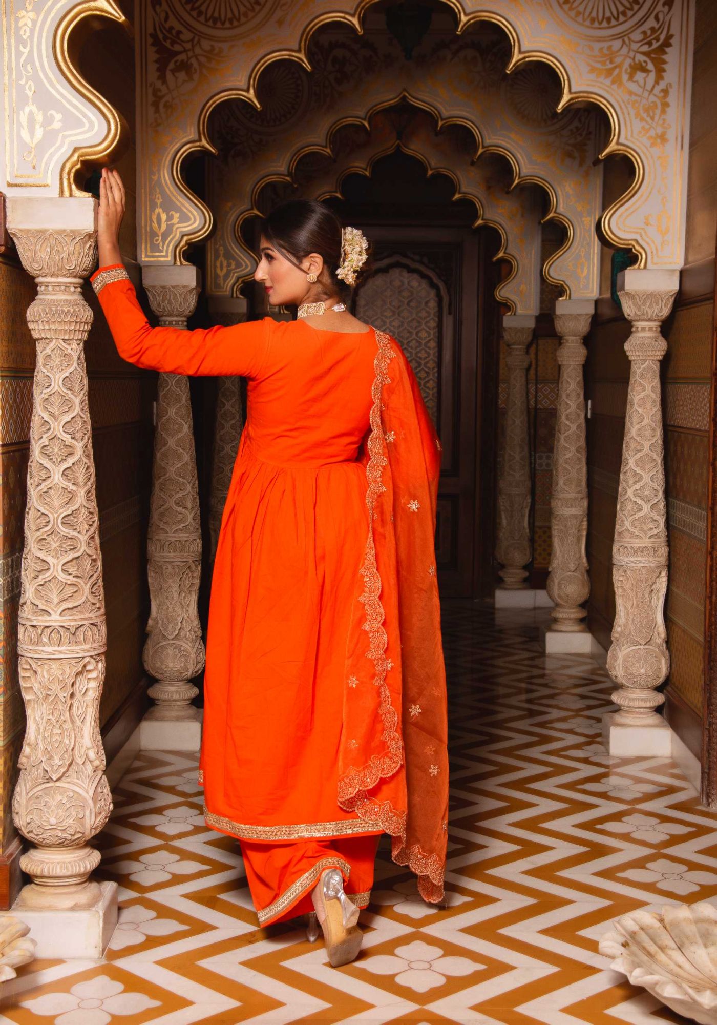 Saiba Burnt Orange Angular Gotapatti Suit Set