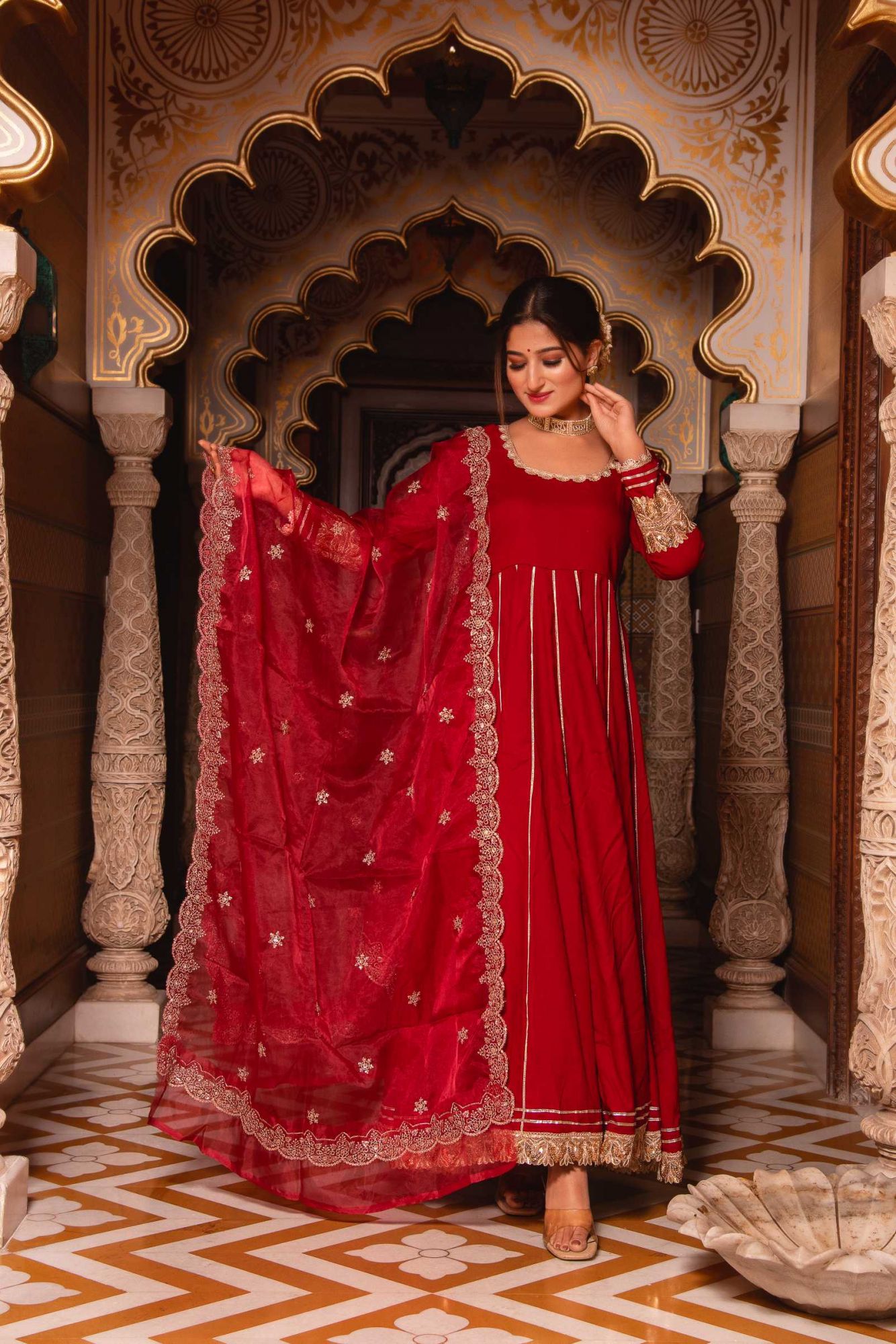 Mumtaz Maroon Gotapatti Anarkali Suit Set
