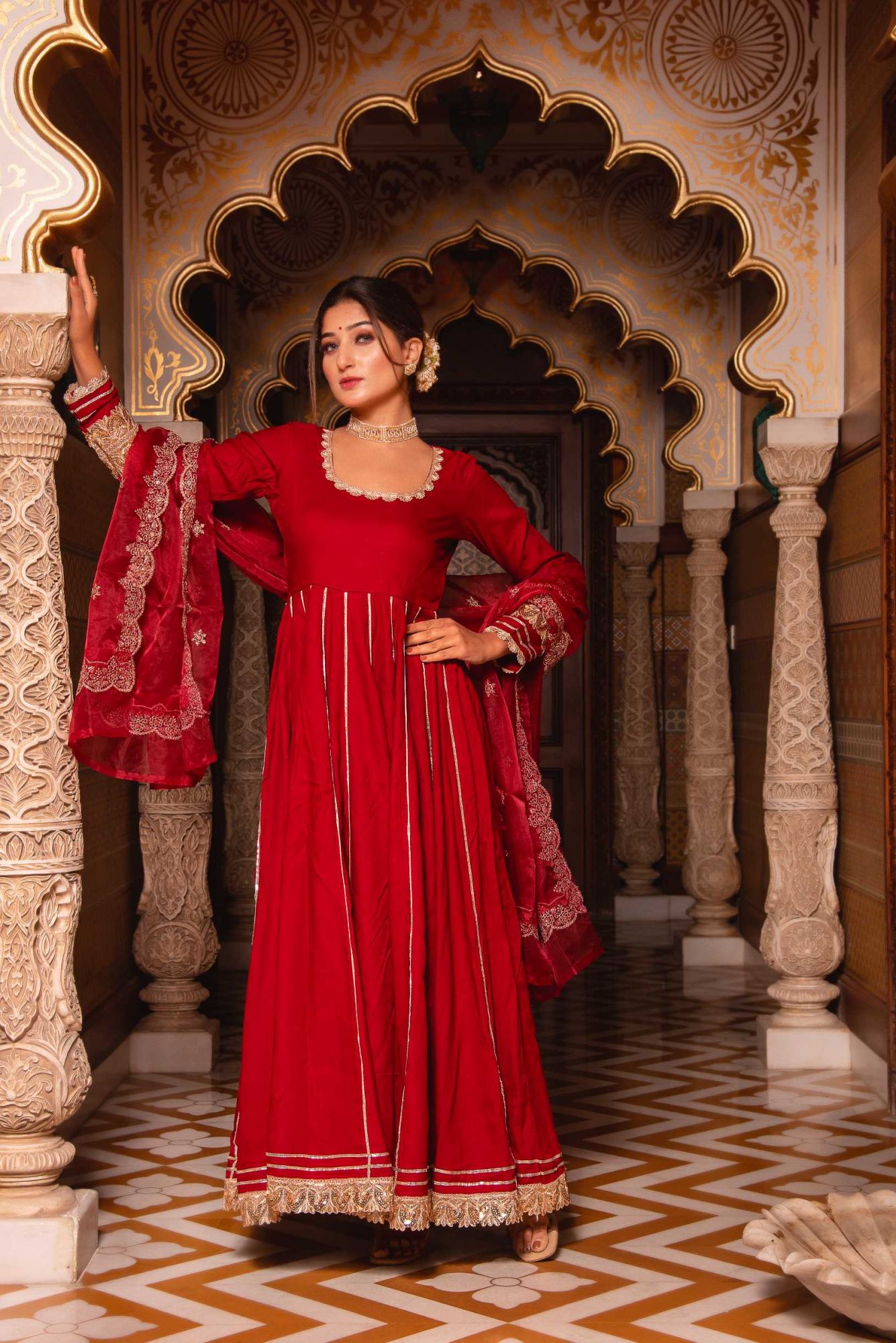 Mumtaz Maroon Gotapatti Anarkali Suit Set
