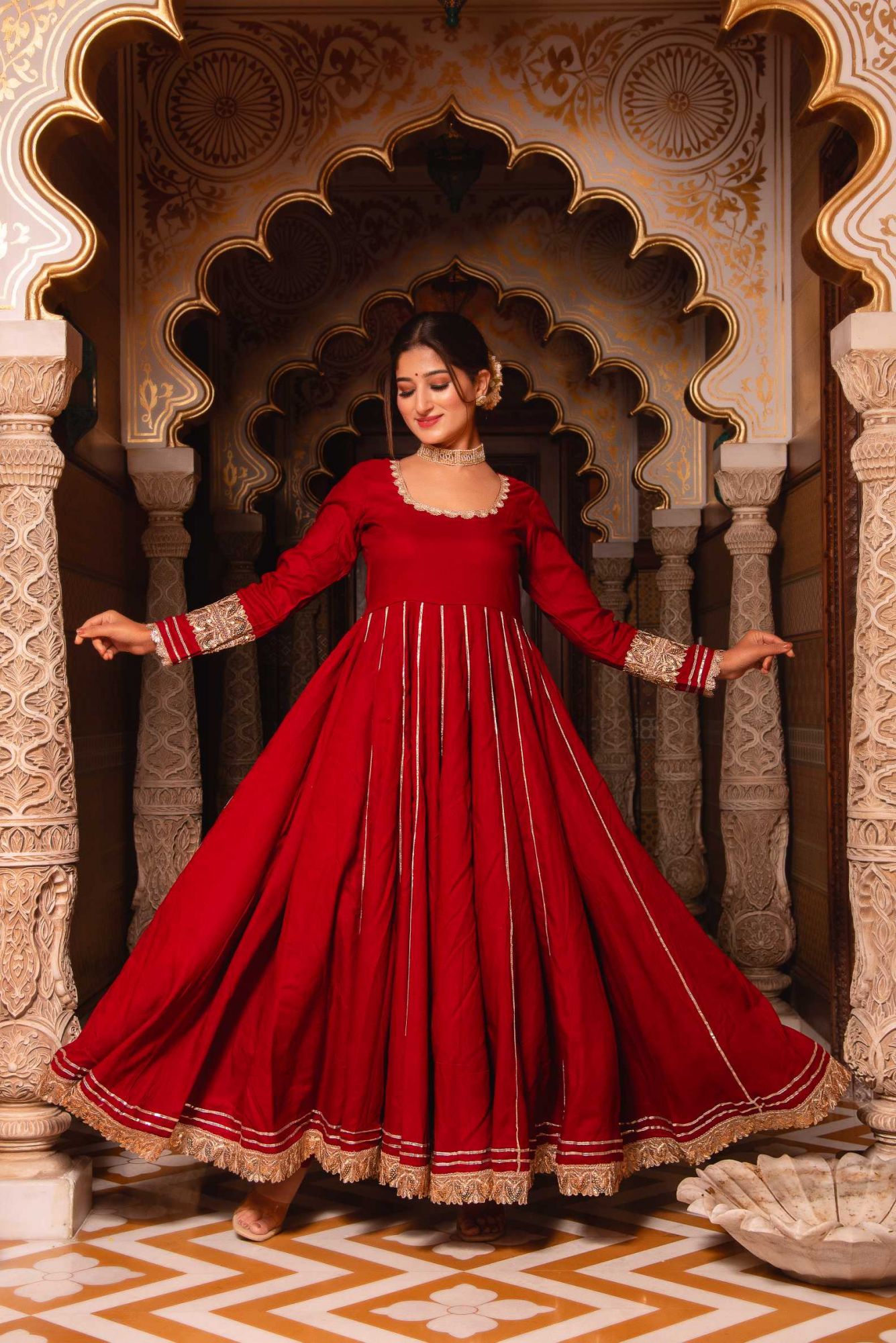 Mumtaz Maroon Gotapatti Anarkali Suit Set