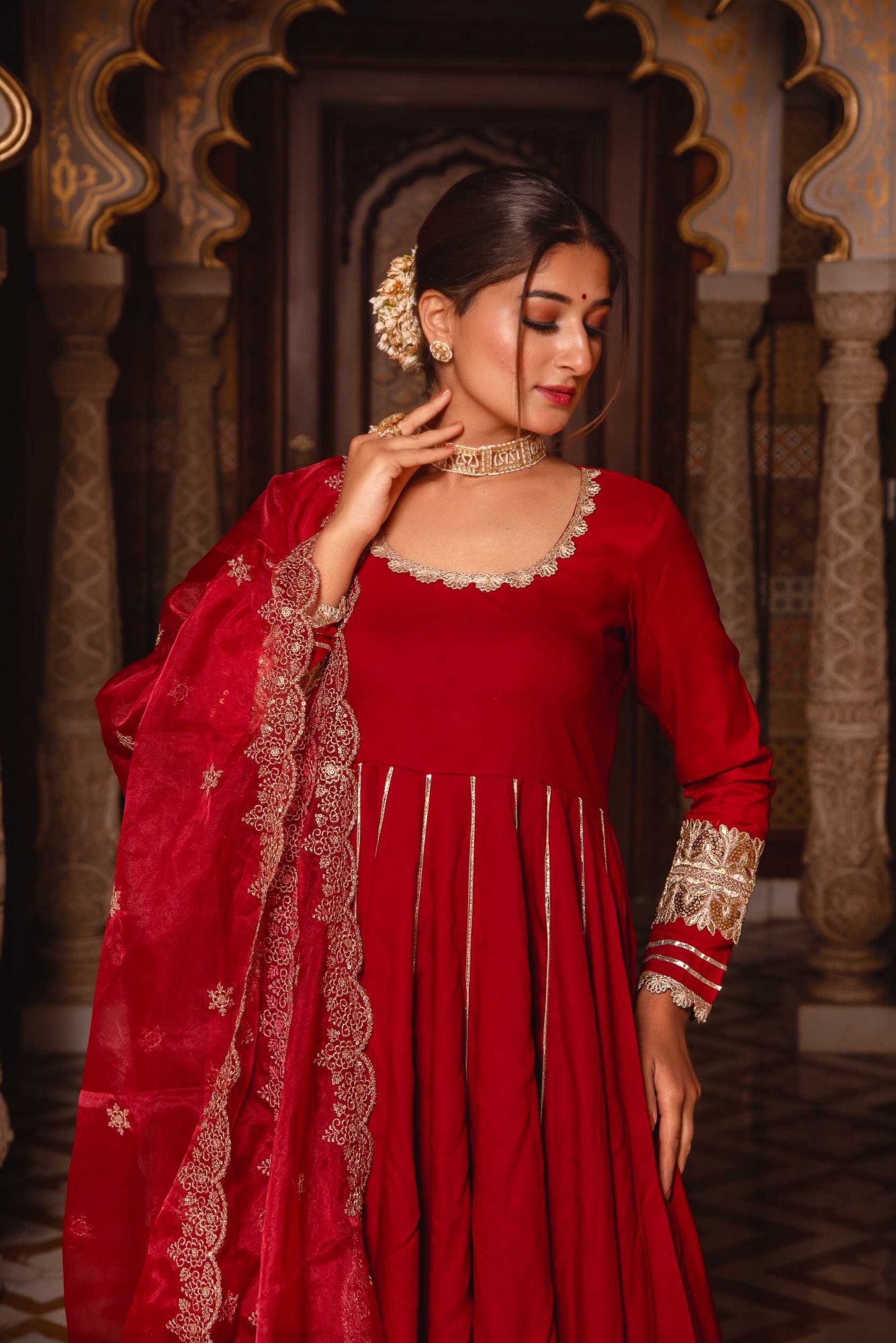 Mumtaz Maroon Gotapatti Anarkali Suit Set
