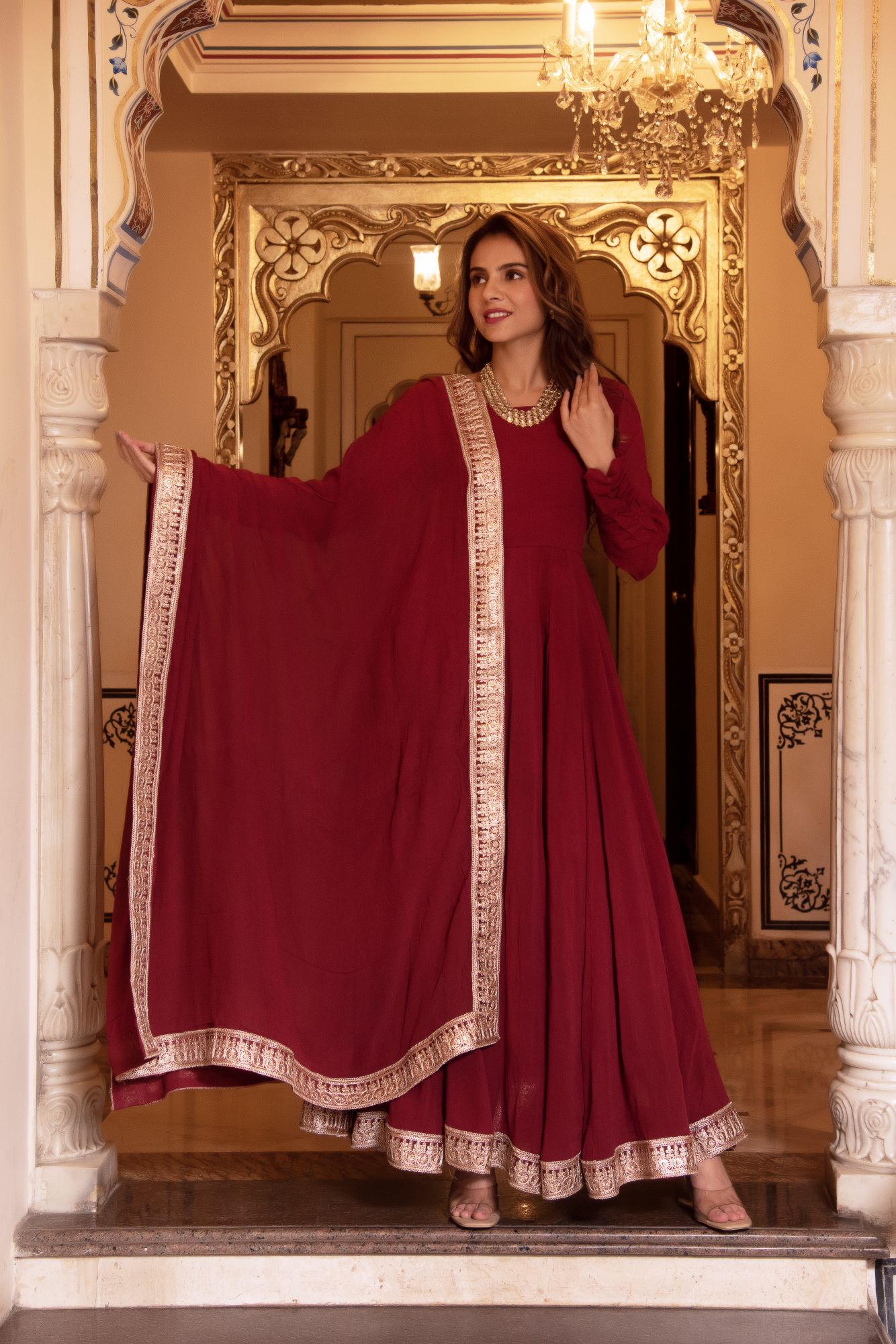 Serene Maroon Gotapatti Georgette Anarkali Suit Set