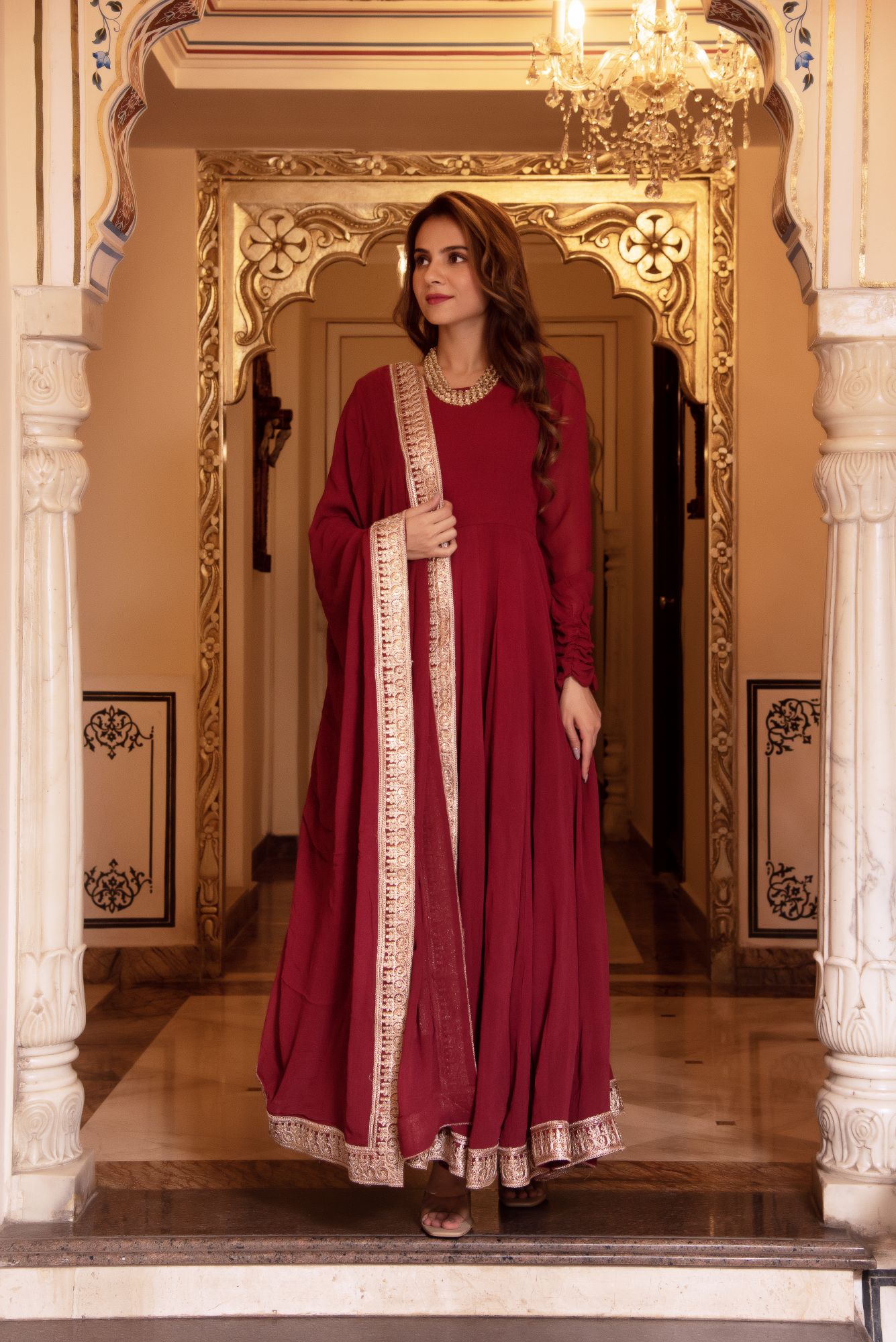 Serene Maroon Gotapatti Georgette Anarkali Suit Set