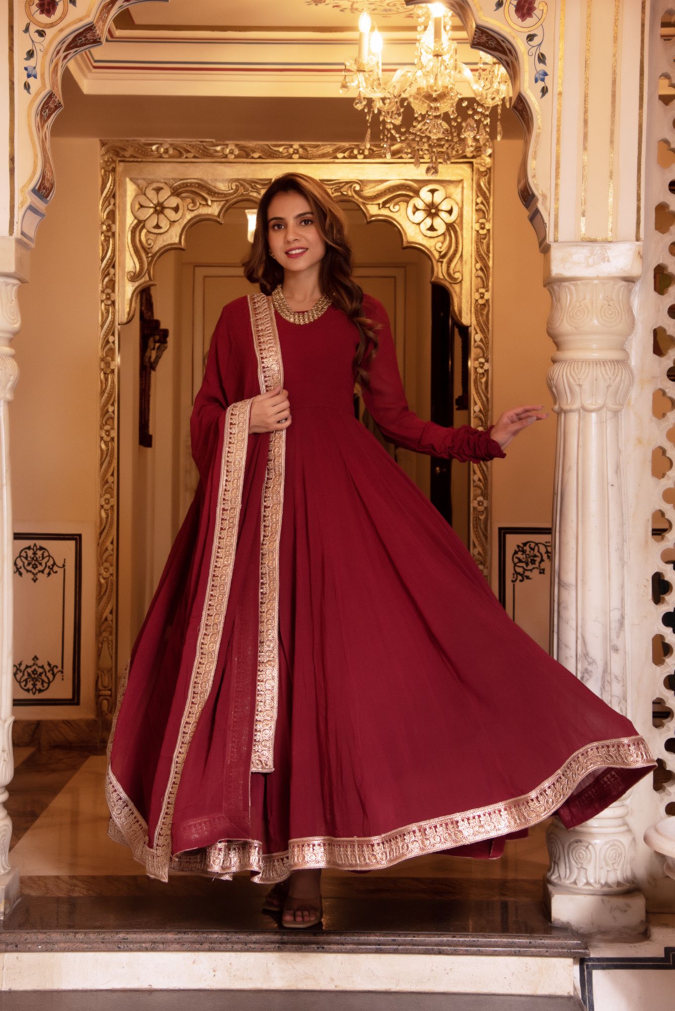 Serene Maroon Gotapatti Georgette Anarkali Suit Set