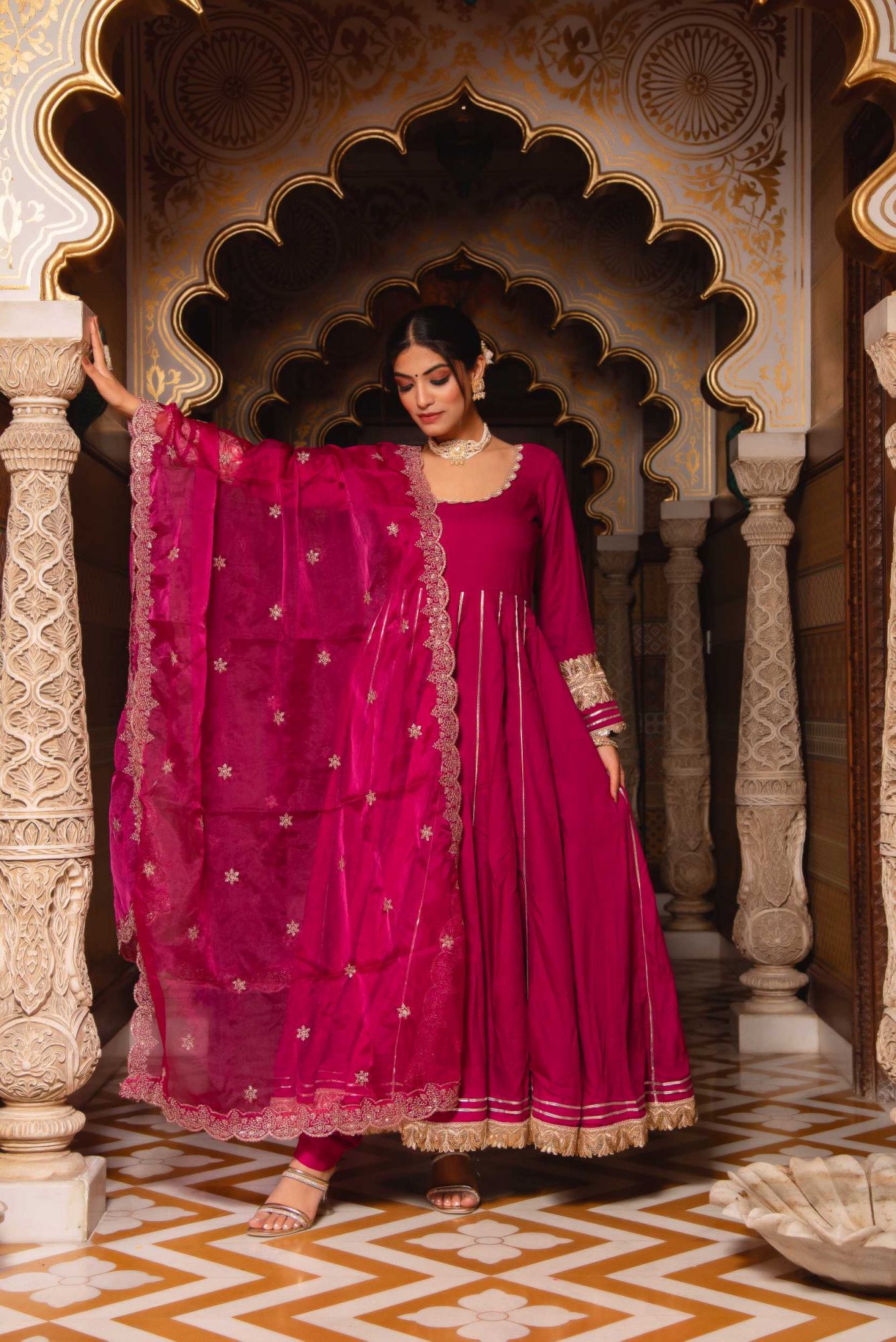 Mumtaz Violet Gotapatti Anarkali Suit Set