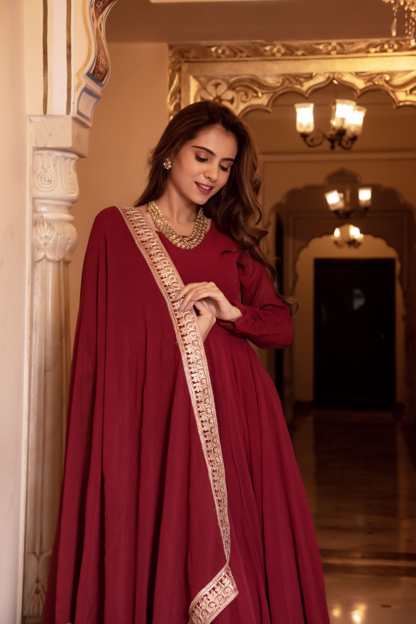 Serene Maroon Gotapatti Georgette Anarkali Suit Set