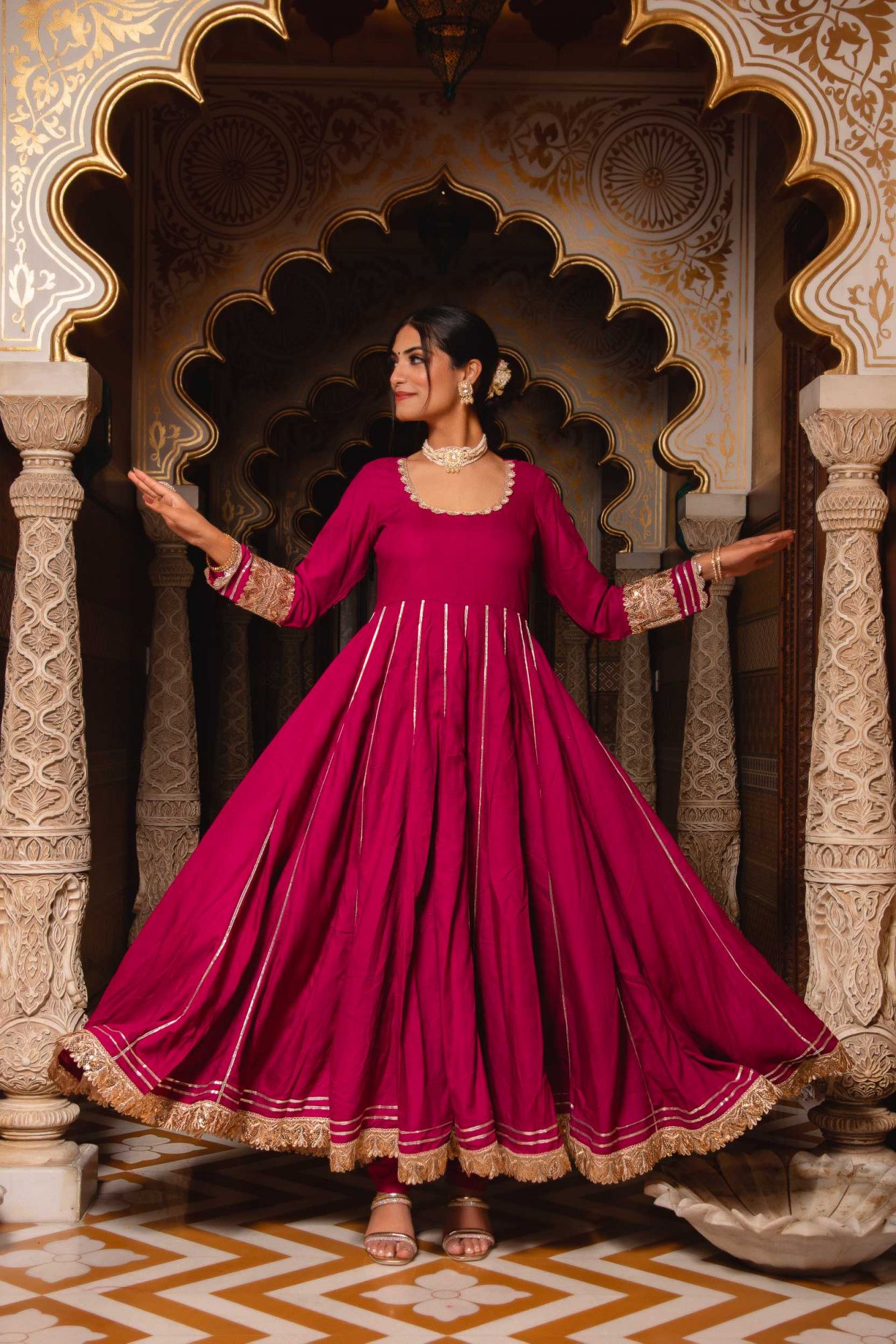 Mumtaz Violet Gotapatti Anarkali Suit Set