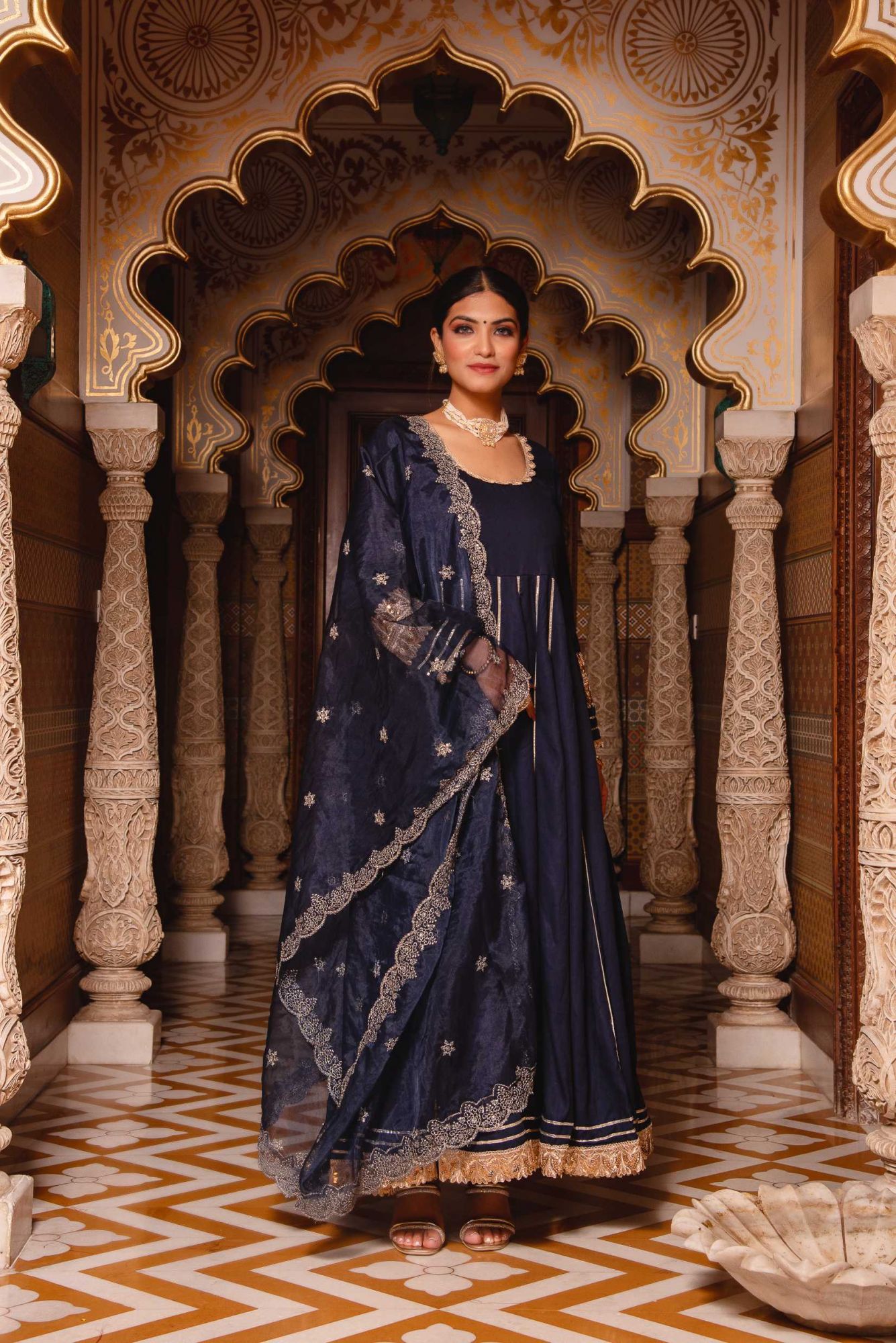 Mumtaz Navy-Blue Gotapatti Anarkali Suit Set