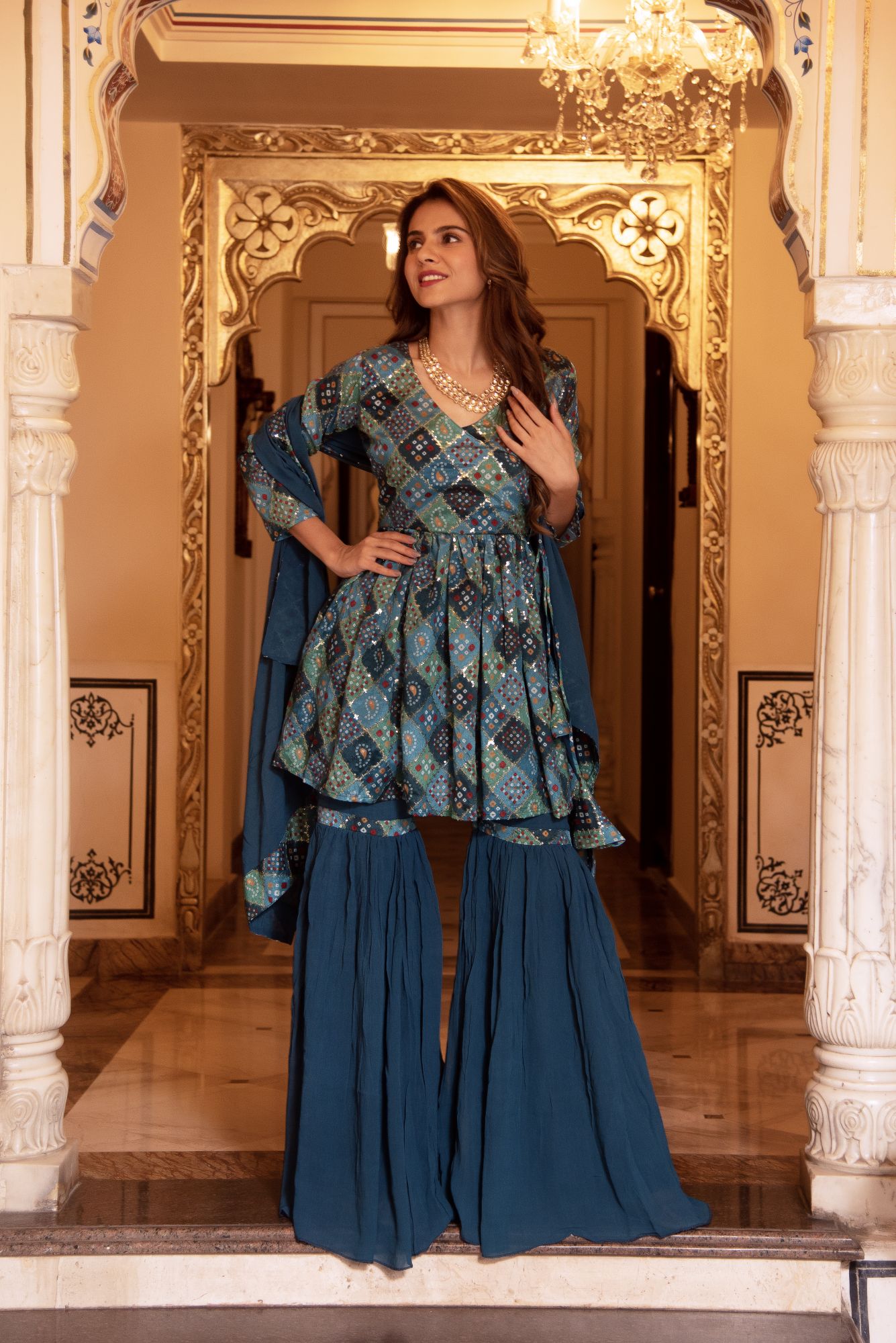 Naaz Sequin Blue Georgette Sharara Set