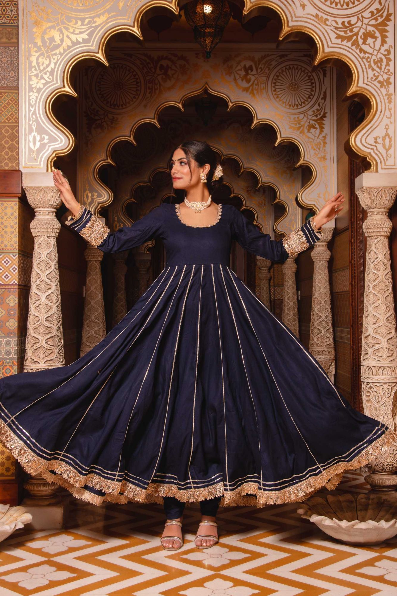 Mumtaz Navy-Blue Gotapatti Anarkali Suit Set