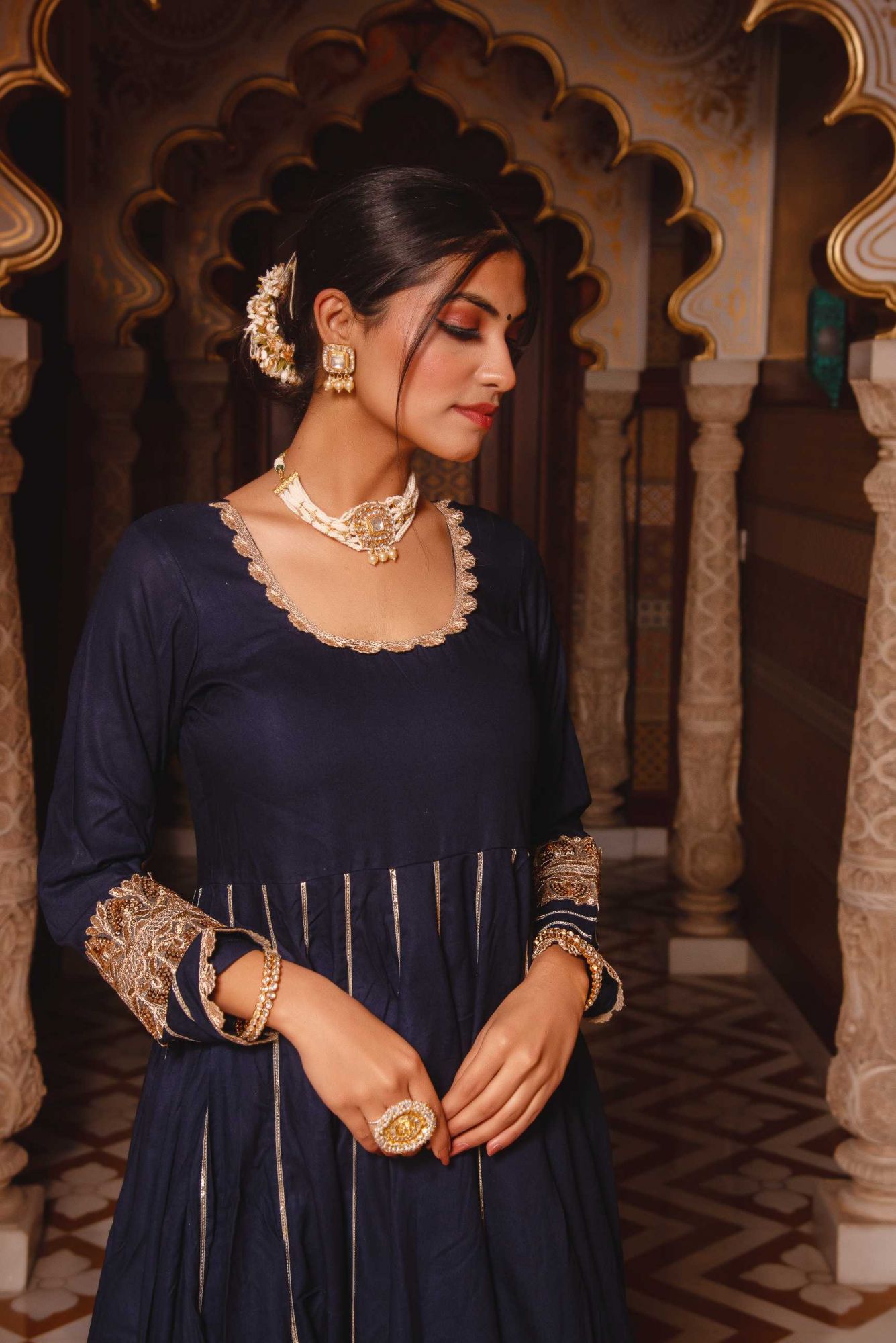 Mumtaz Navy-Blue Gotapatti Anarkali Suit Set