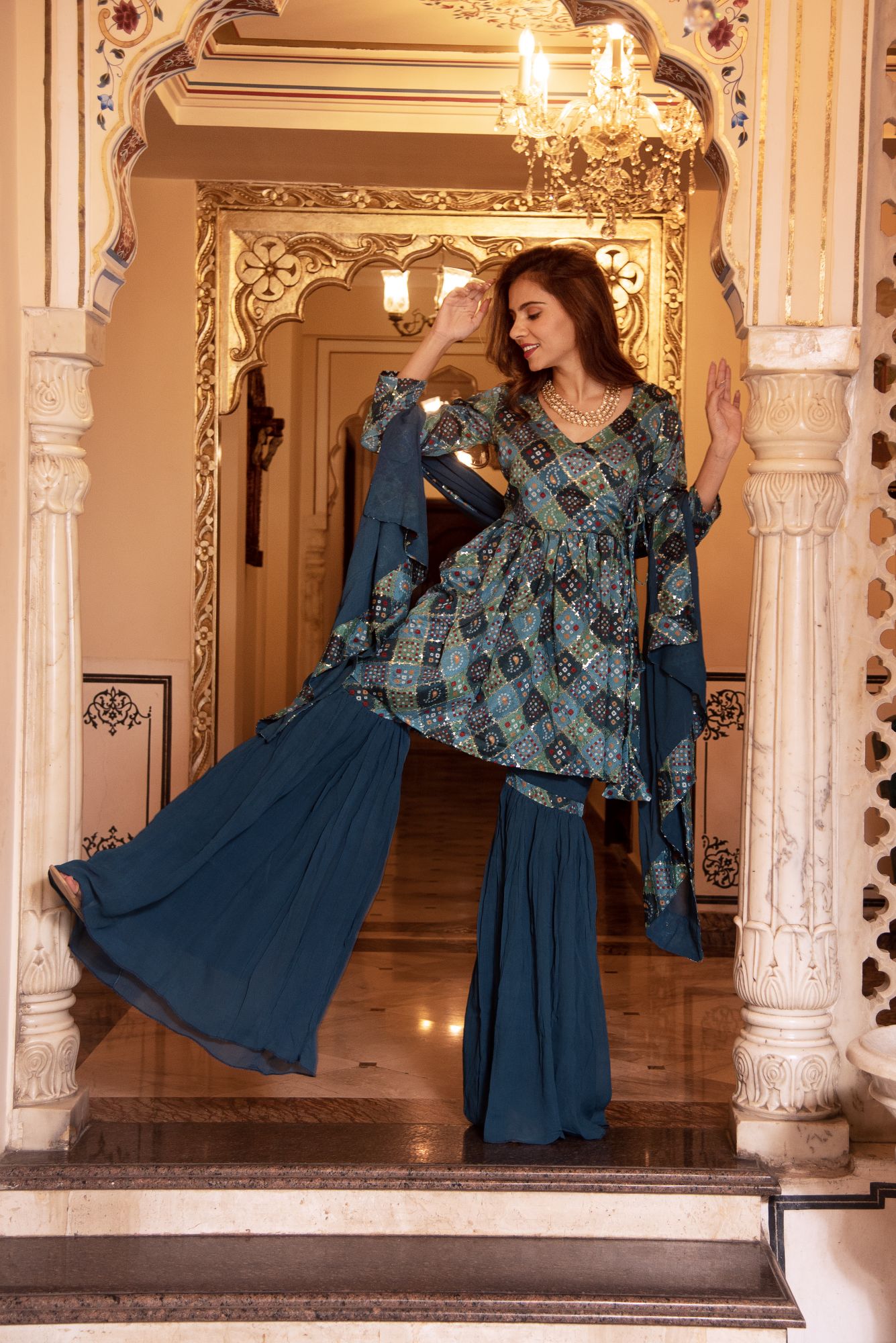 Naaz Sequin Blue Georgette Sharara Set