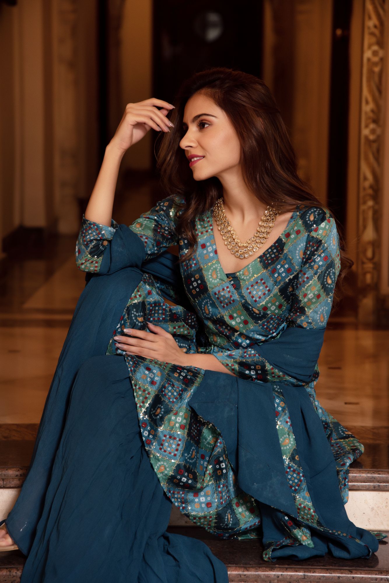 Naaz Sequin Blue Georgette Sharara Set