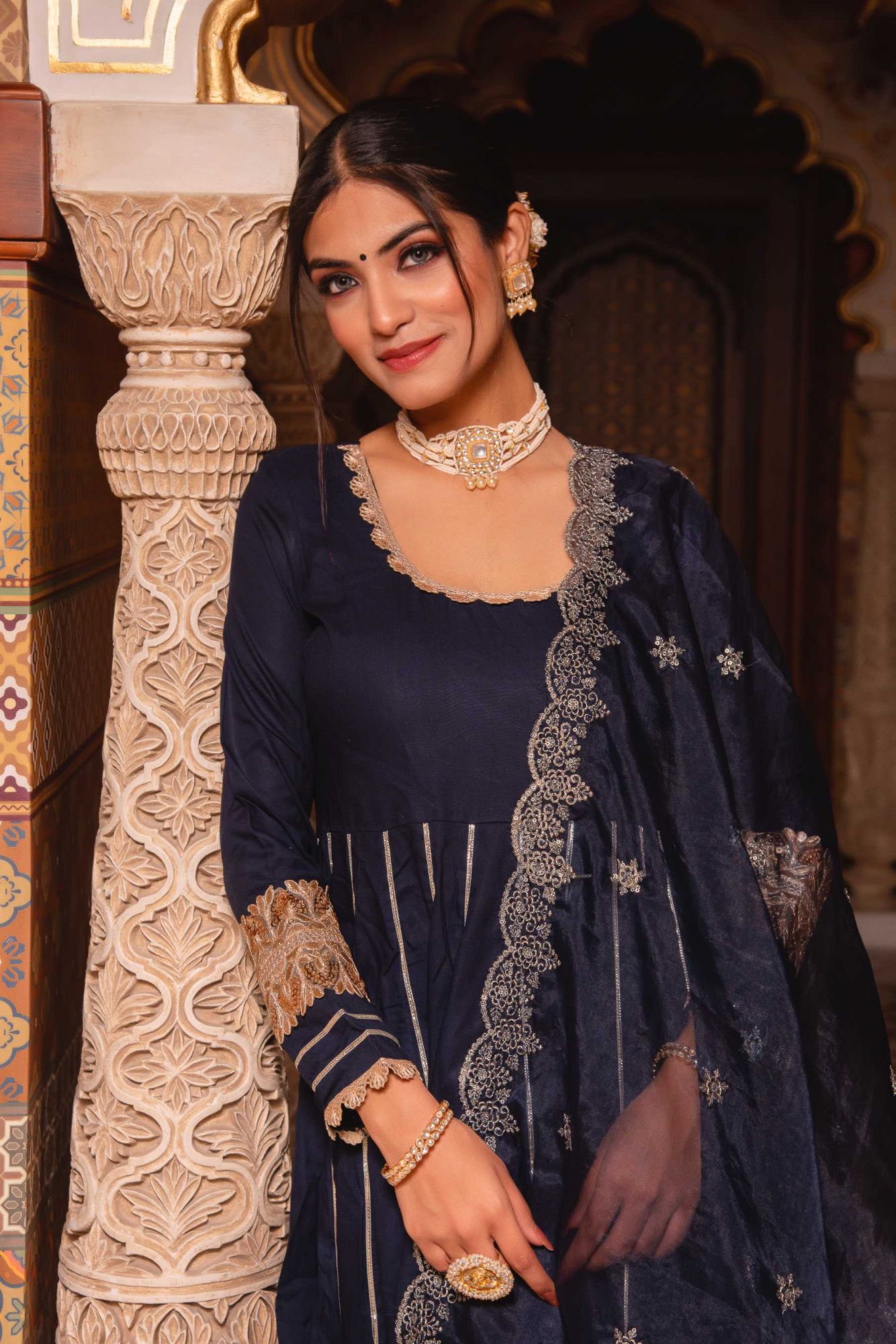 Mumtaz Navy-Blue Gotapatti Anarkali Suit Set