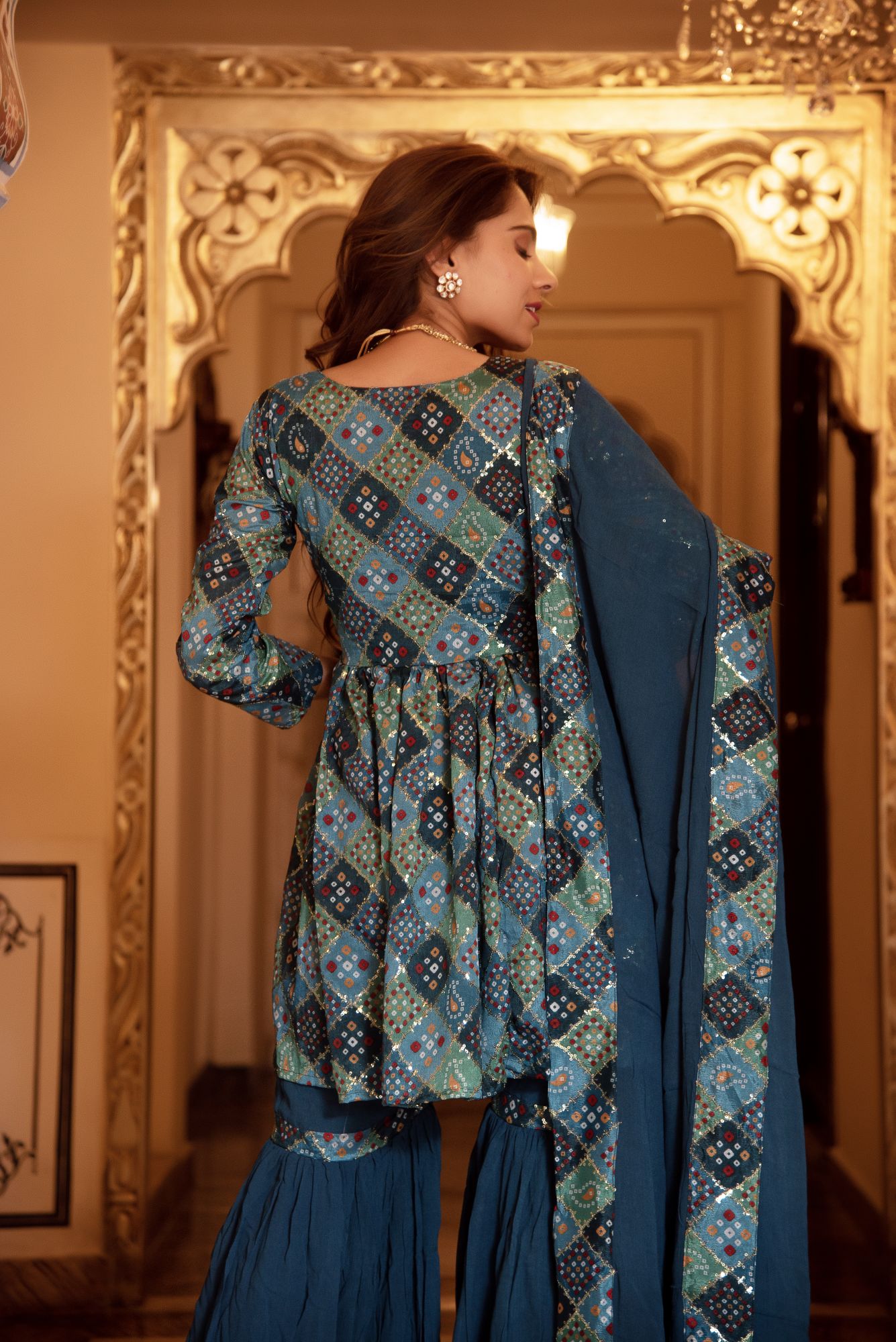 Naaz Sequin Blue Georgette Sharara Set
