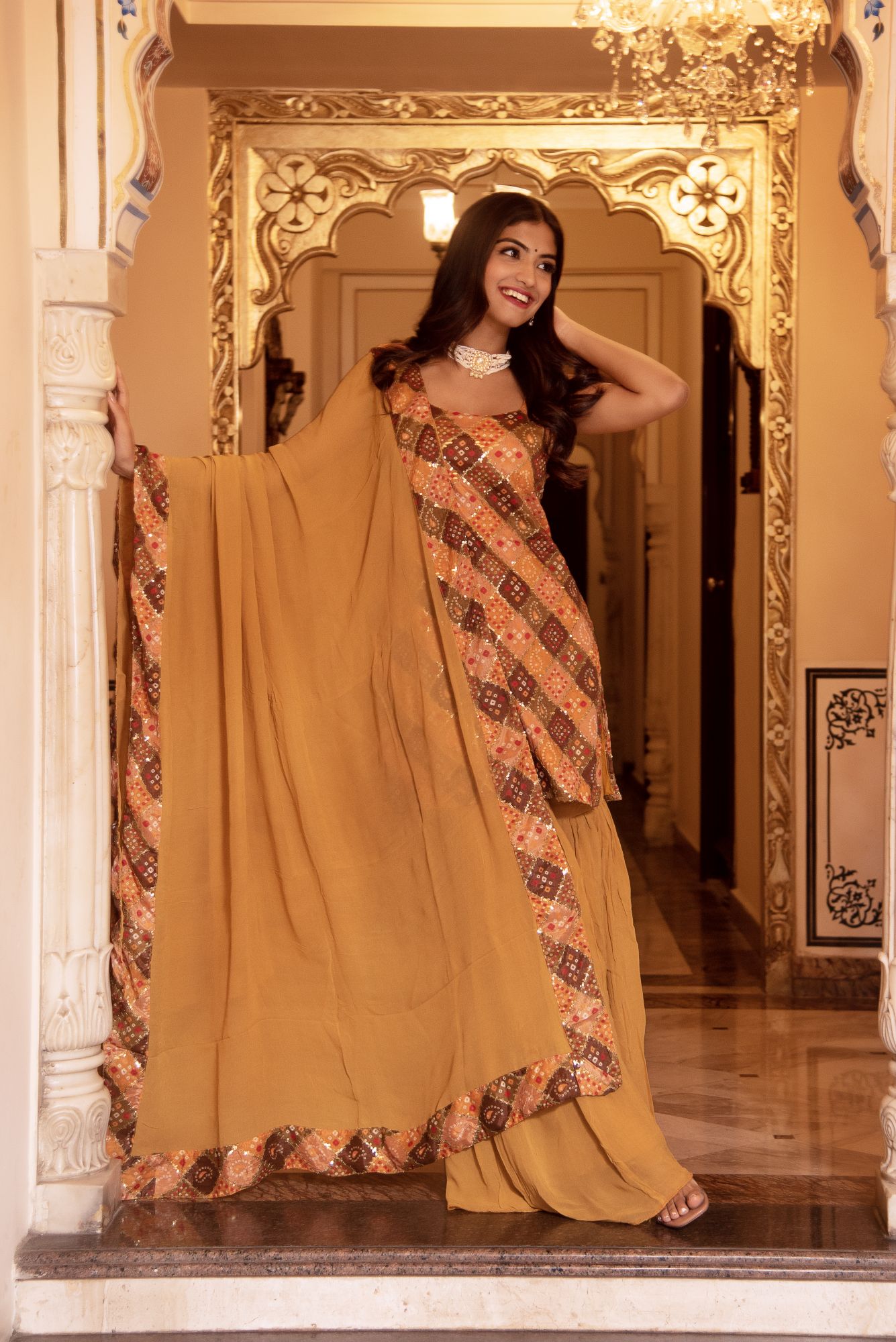 Naaz Sequin Mustard Georgette Sharara Set