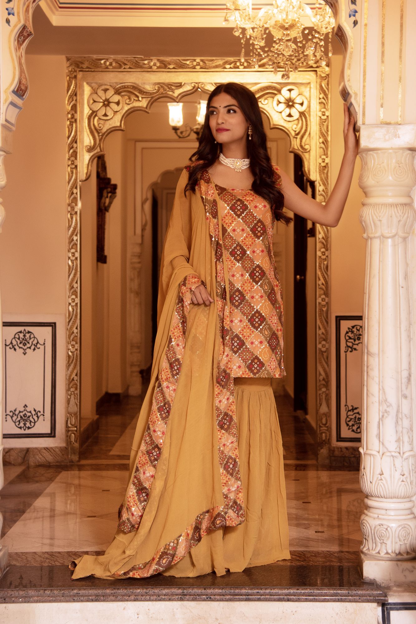 Naaz Sequin Mustard Georgette Sharara Set