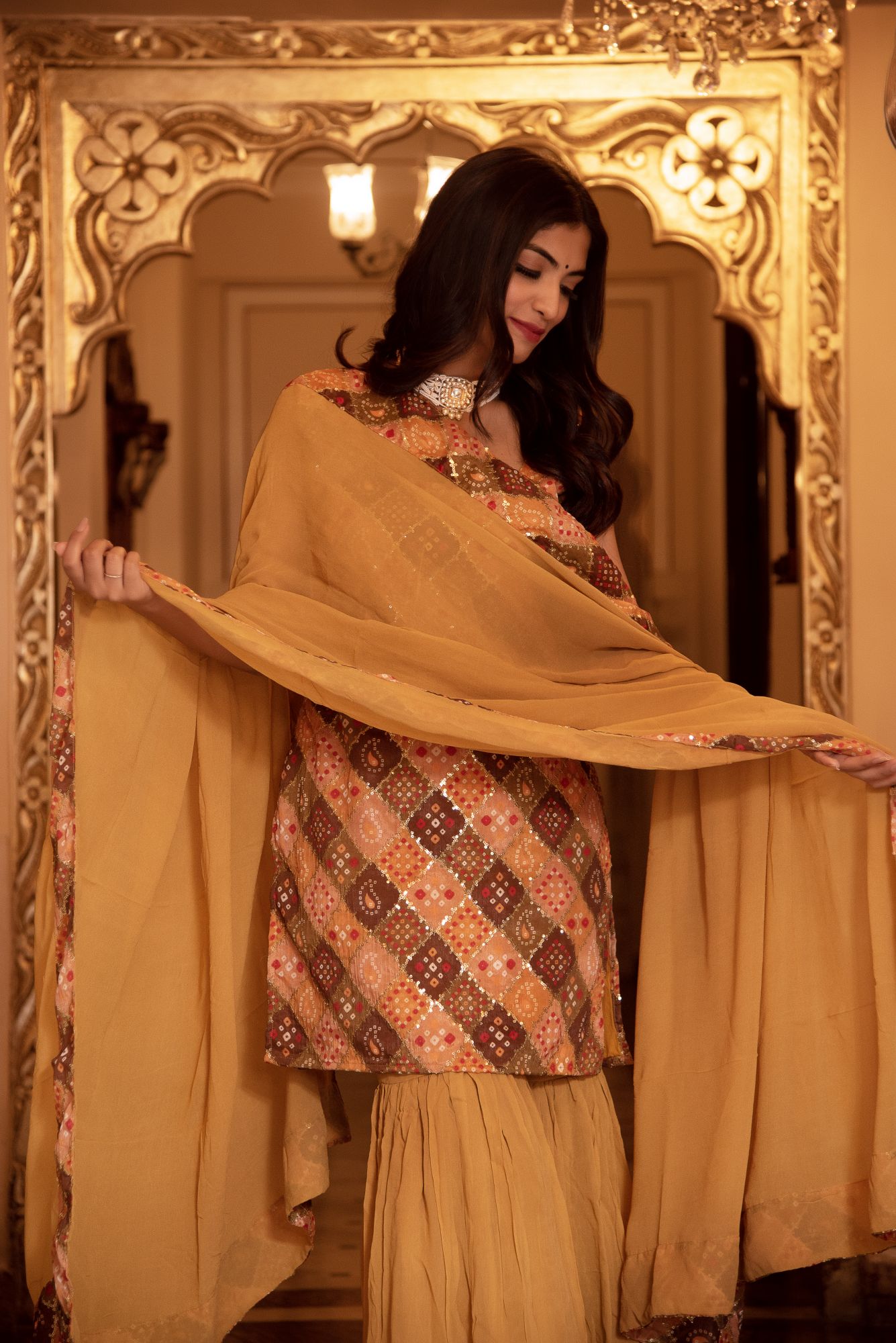 Naaz Sequin Mustard Georgette Sharara Set