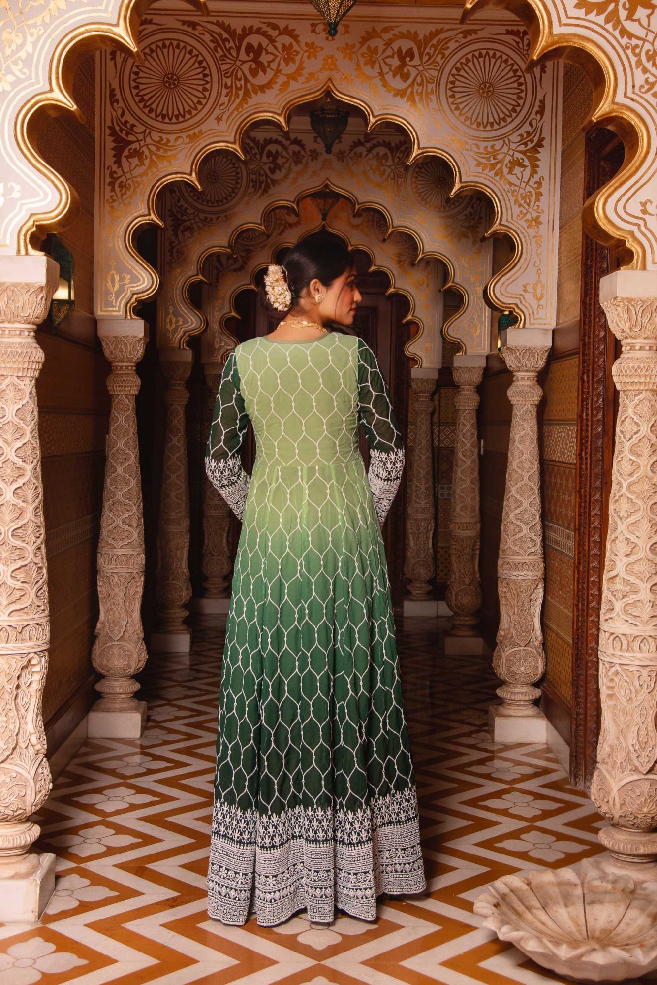 Ombre Vintage Green Embroided Anarkali Suit Set