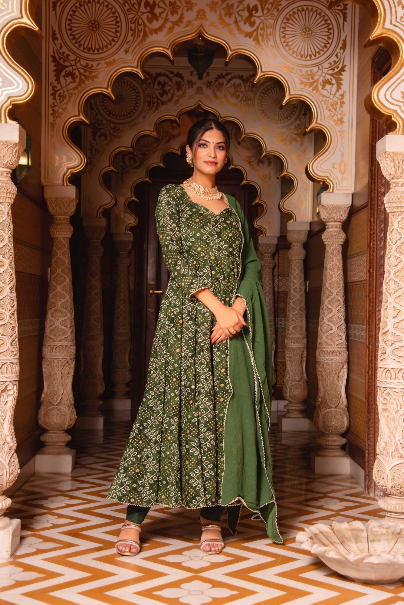 Imperial Green Gotaptti Anarkali Suit Set