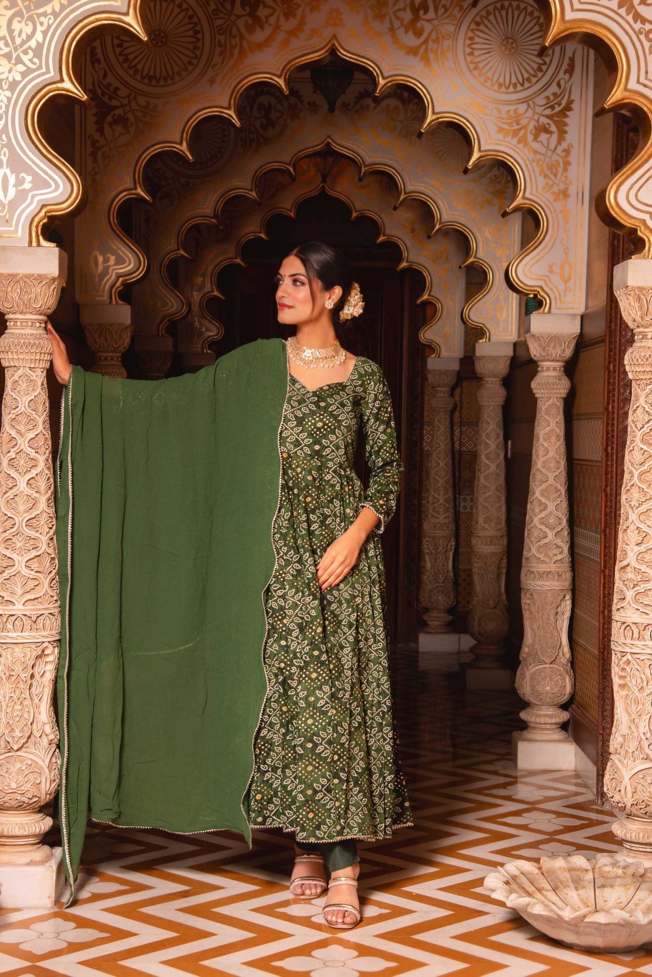 Imperial Green Gotaptti Anarkali Suit Set