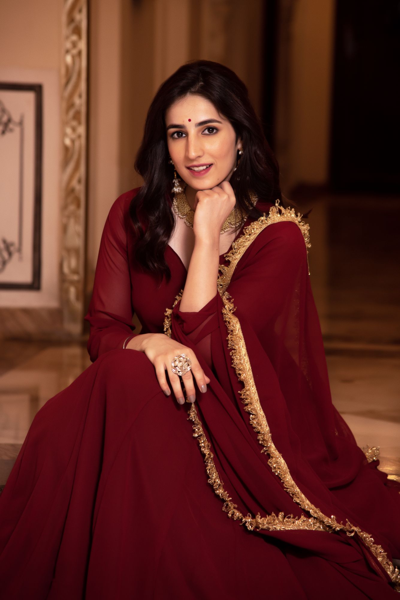 Red Mughal Sitara Georgette Anarkali Suit Set