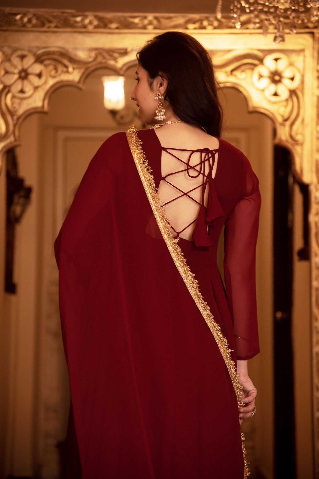 Red Mughal Sitara Georgette Anarkali Suit Set