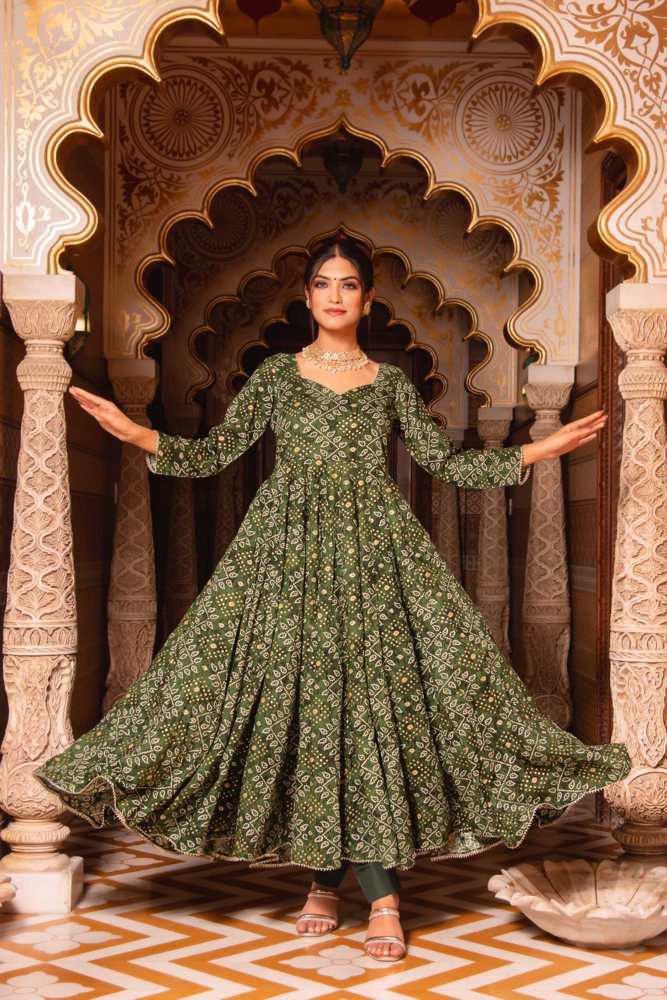 Imperial Green Gotaptti Anarkali Suit Set