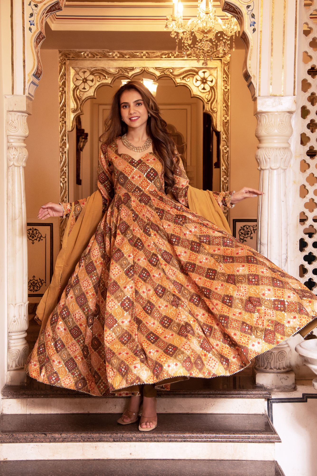 Naaz Sequin Mustard Anarkali Suit Set