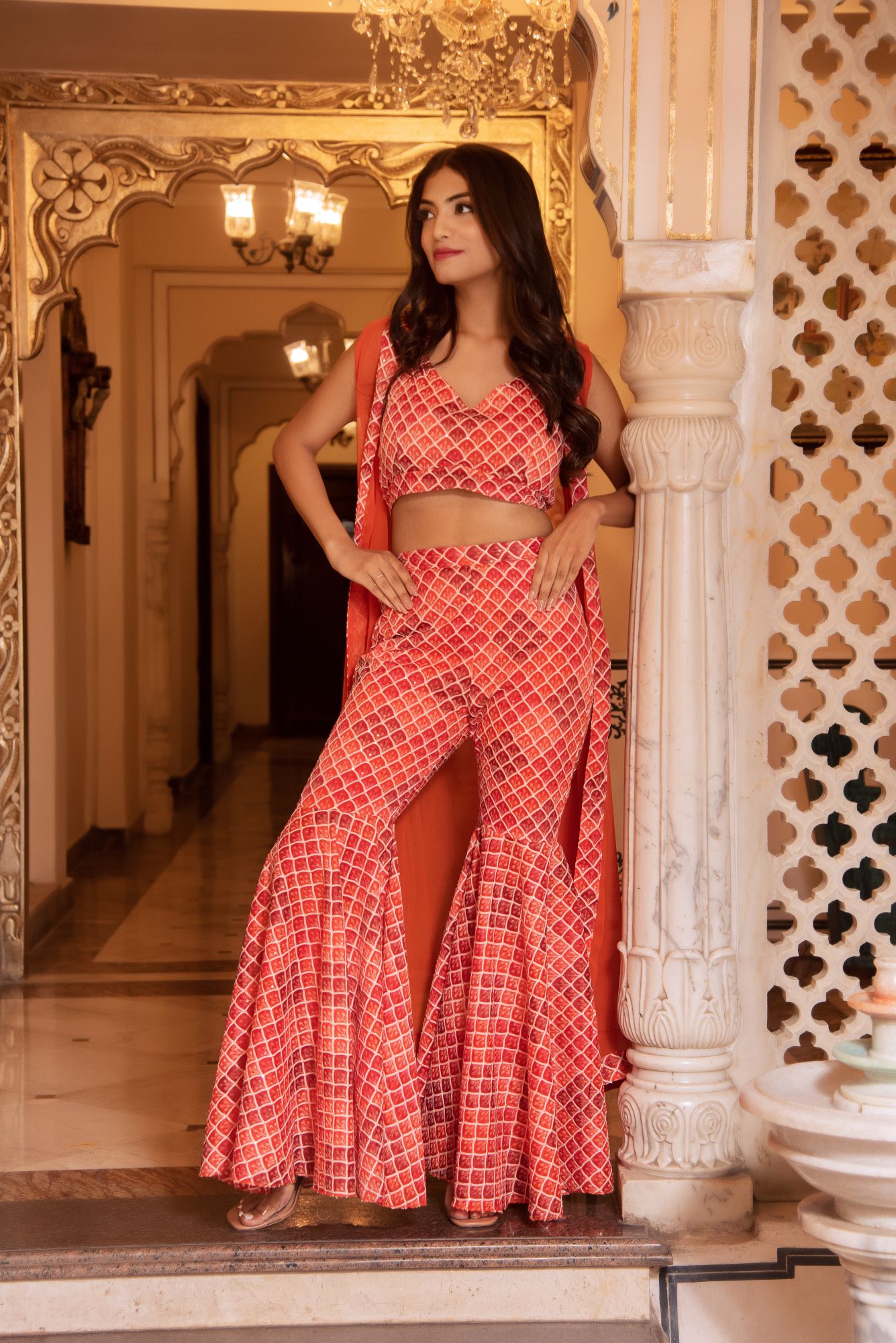 Orange Chikankari Coord Set