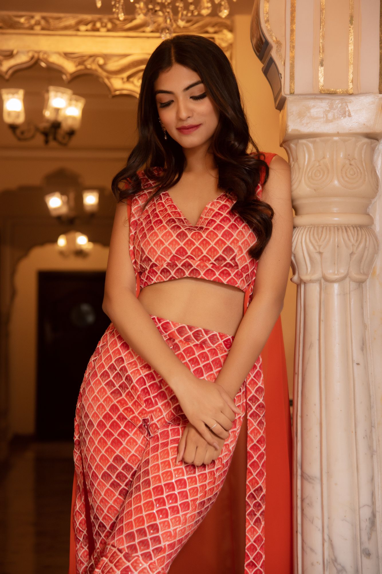 Orange Chikankari Coord Set