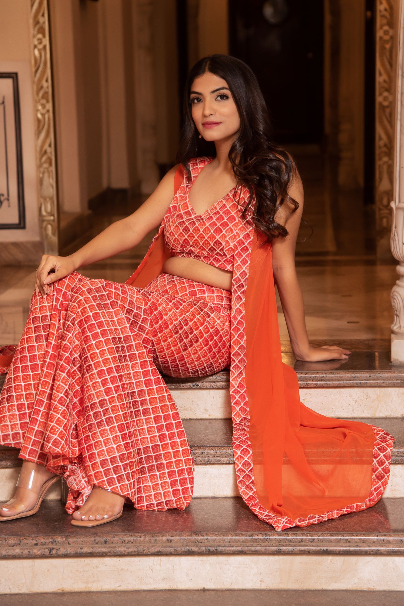 Orange Chikankari Coord Set