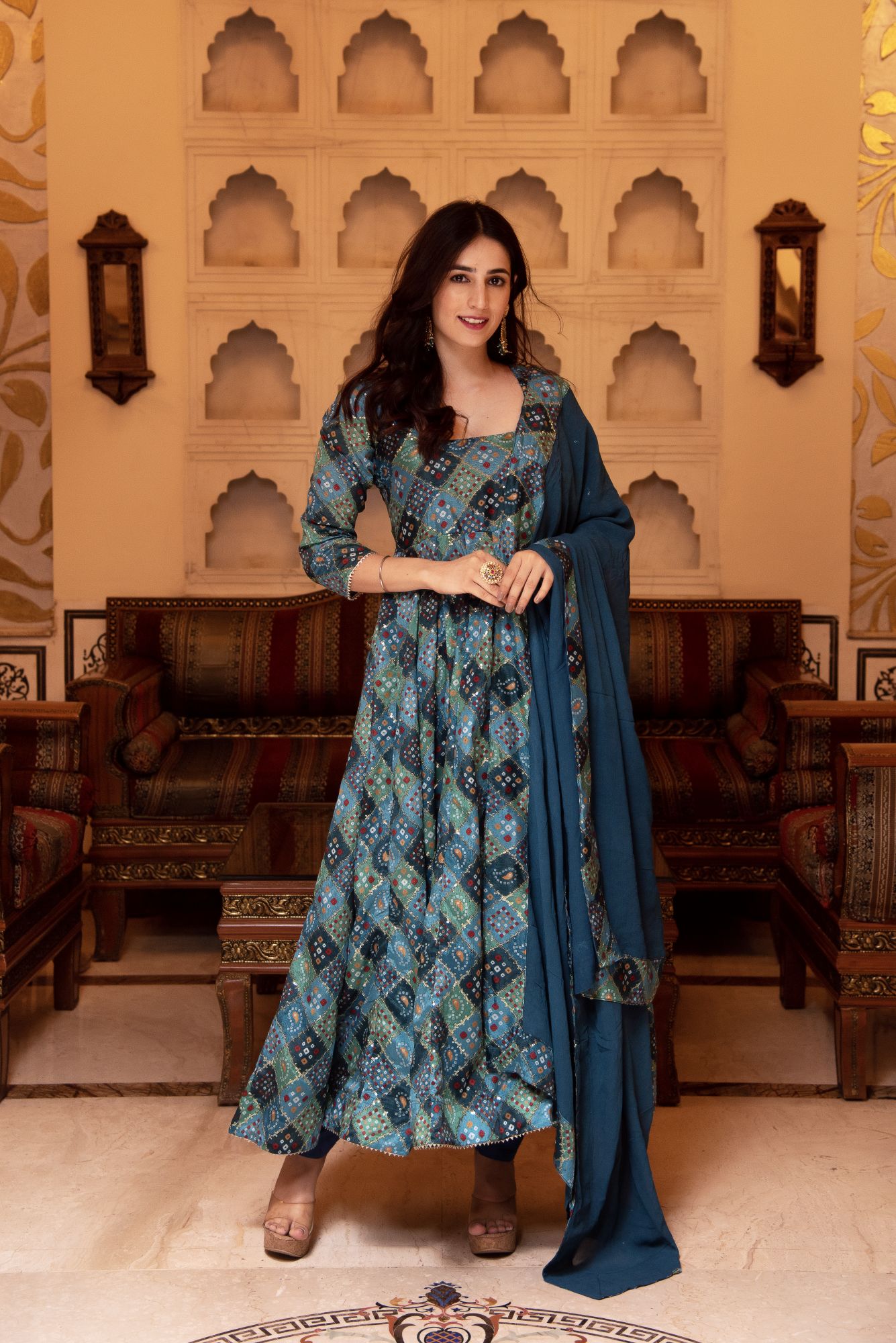 Naaz Sequin Blue Anarkali Suit Set