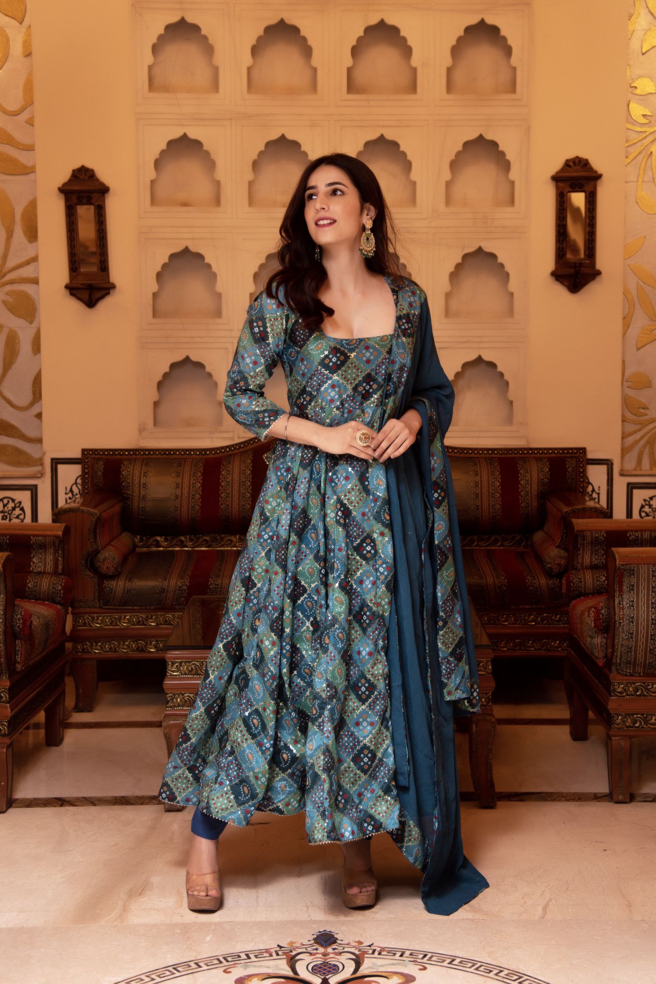 Naaz Sequin Blue Anarkali Suit Set
