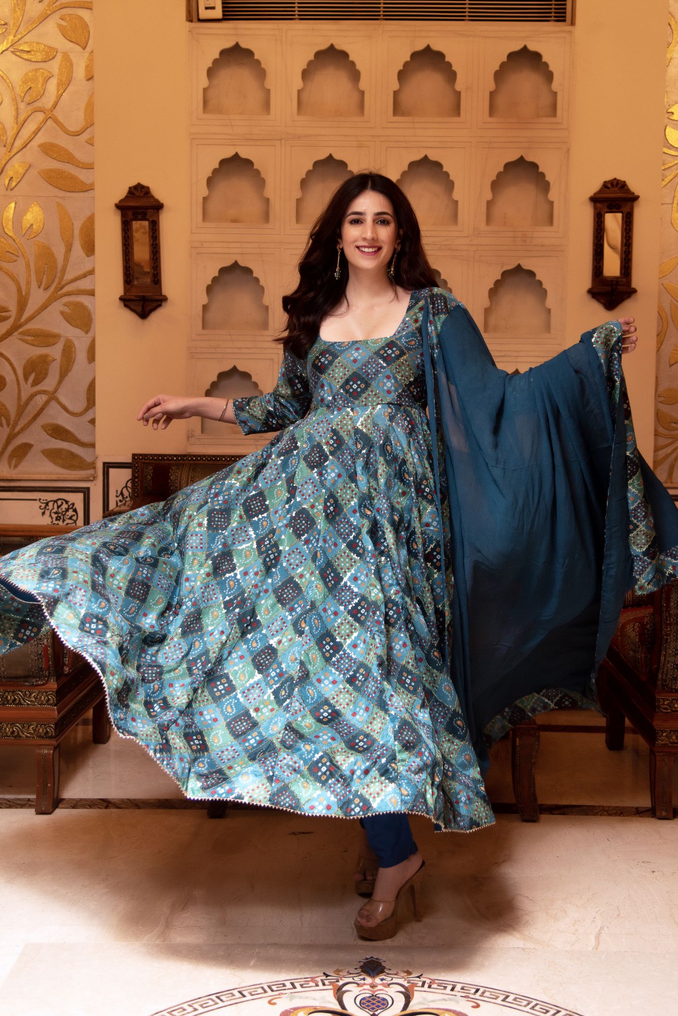 Naaz Sequin Blue Anarkali Suit Set