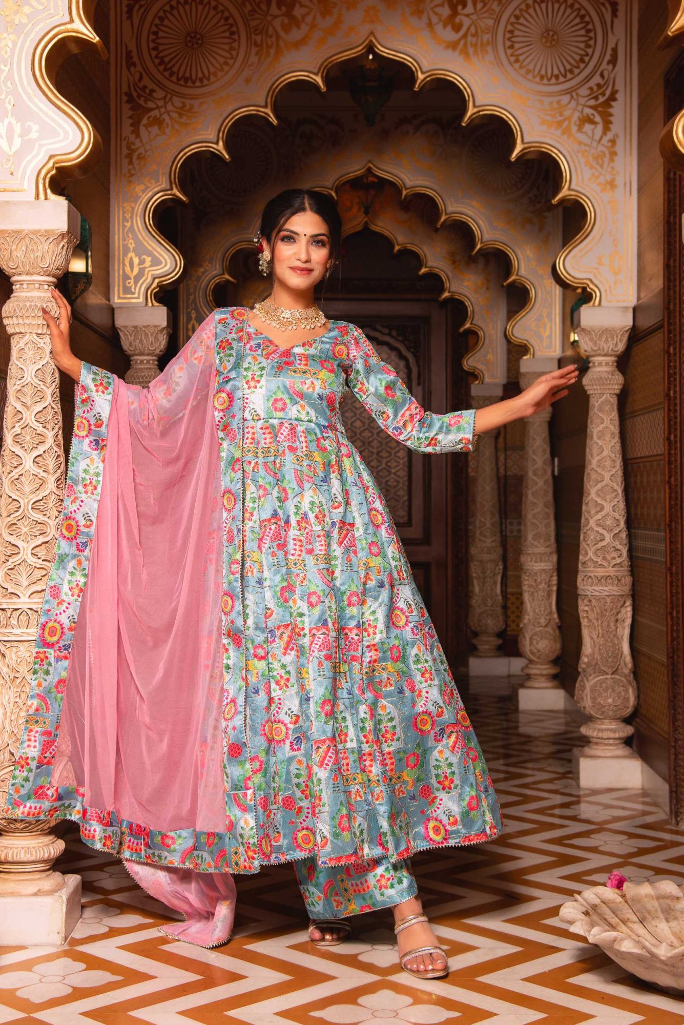 Harlequin SkyBlue Embroided Suit Set