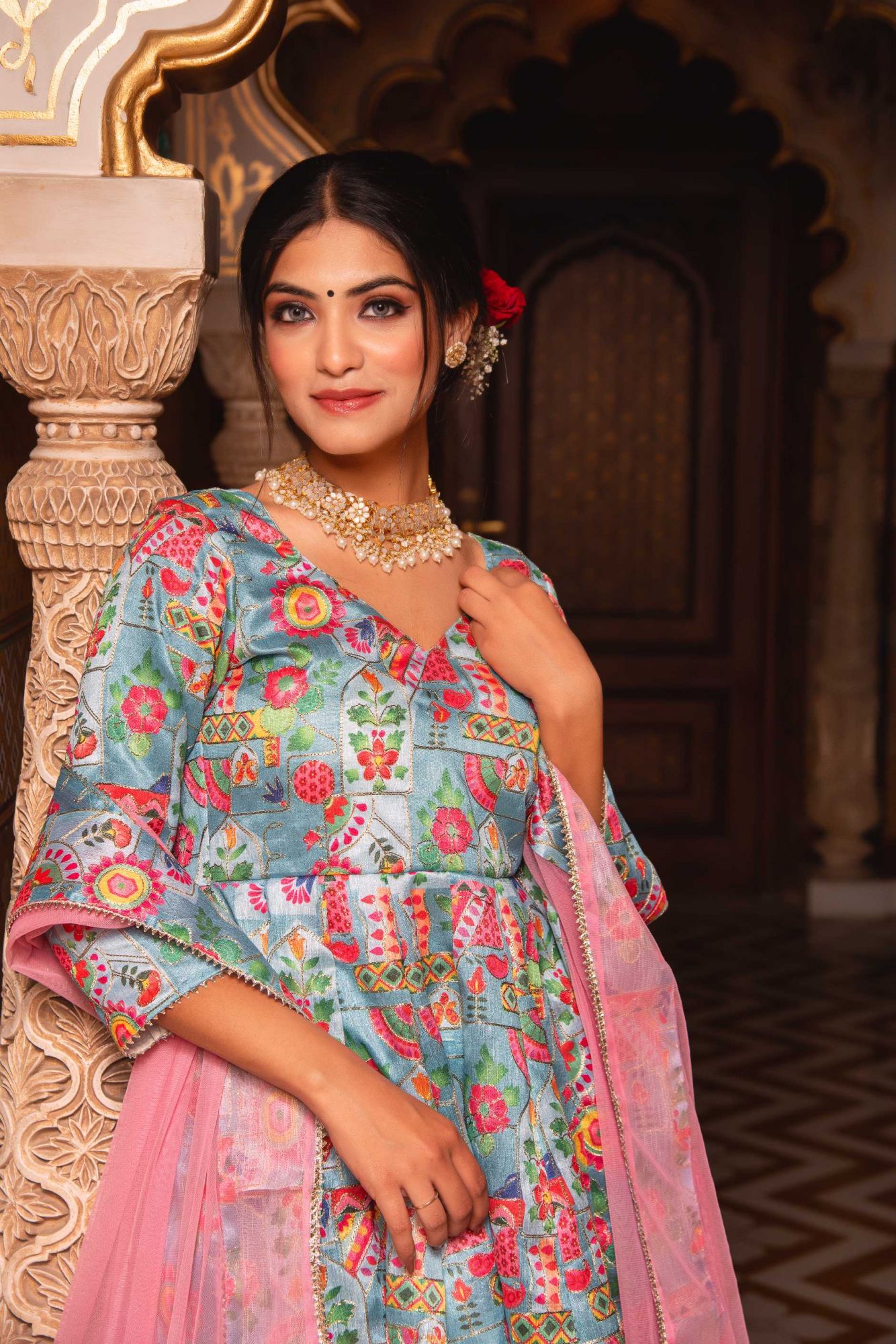 Harlequin SkyBlue Embroided Suit Set