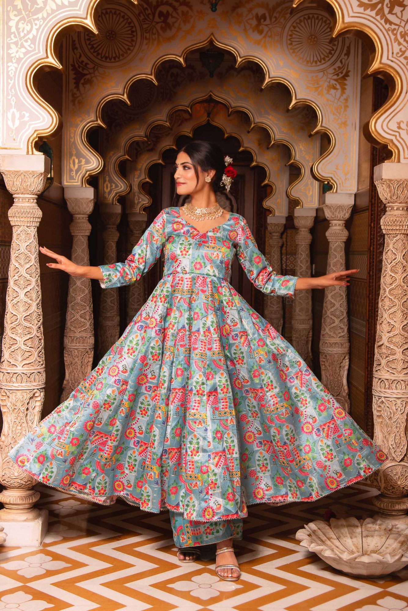 Harlequin SkyBlue Embroided Suit Set