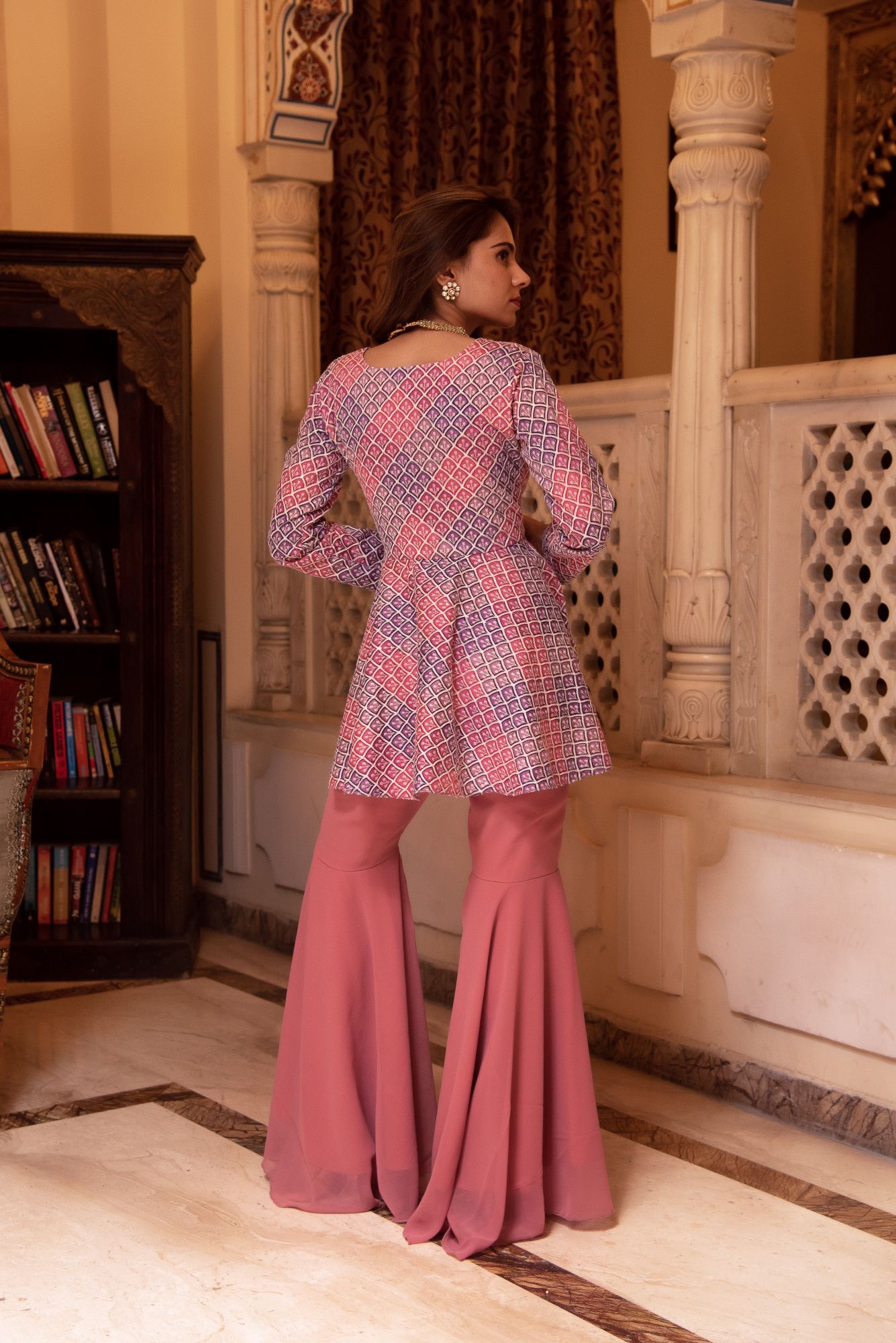 Lilac and Pink Embroided Georgette Sharara Set