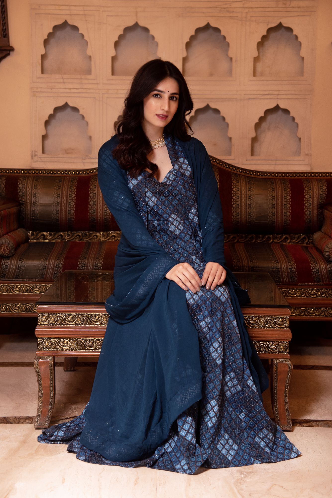 Teal Blue Embroided Anarkali Suit Set