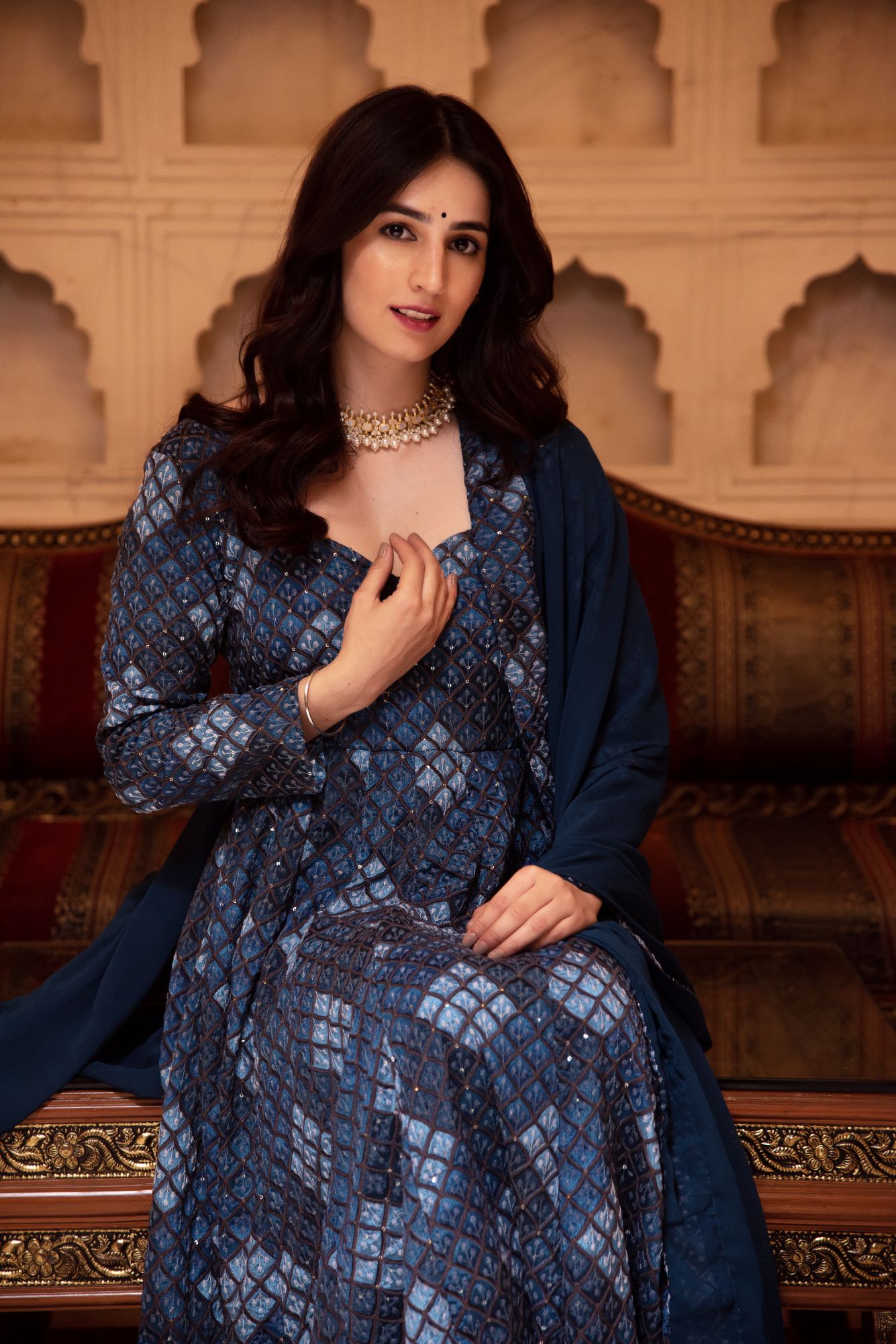 Teal Blue Embroided Anarkali Suit Set