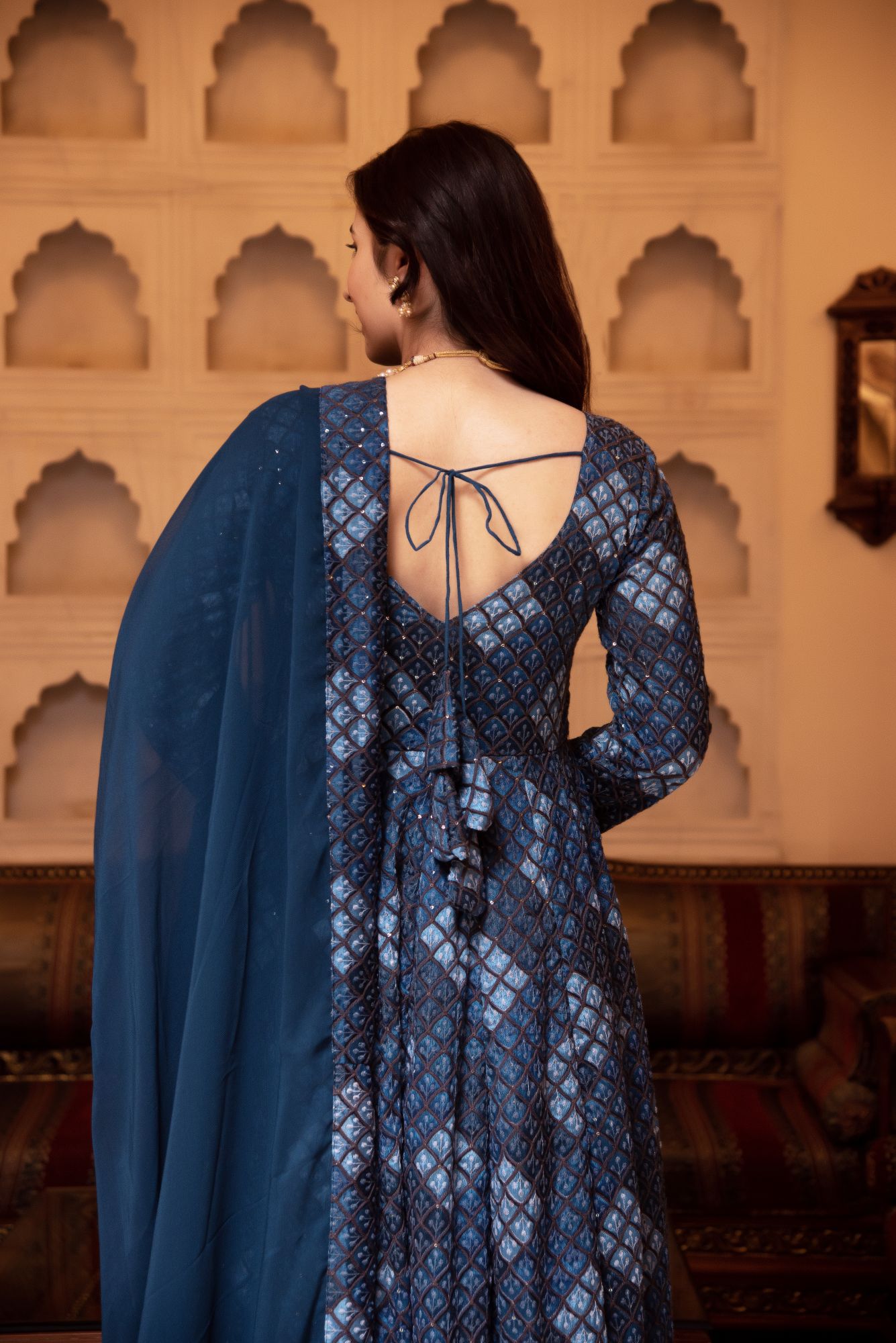 Teal Blue Embroided Anarkali Suit Set