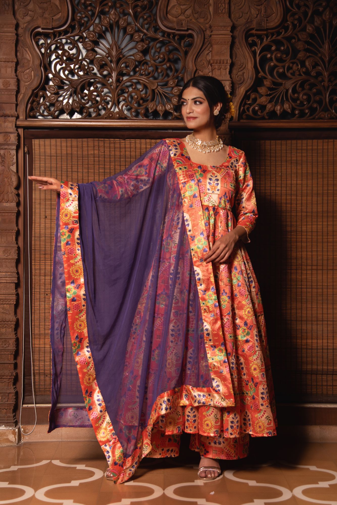 Harlequin Orange Embroided Suit Set